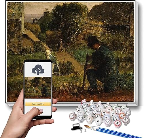 Miniatura 7 de Pintura por números para kits de adultos Farm Near Vichy Pintura por Jean-Francois Millet Arts Craft para decoración de pared del hogar