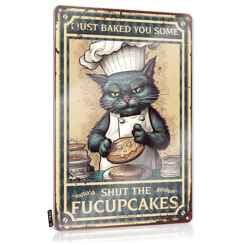 Sukecupqz Women's Colour Old Signs Metal Vintage Cat Kitty I Just Baked You Some Cakes Tin Sign Metal Art Wall Decorgothic Decorcoffee Decor For Kitcheninspirational For (20X30cm)