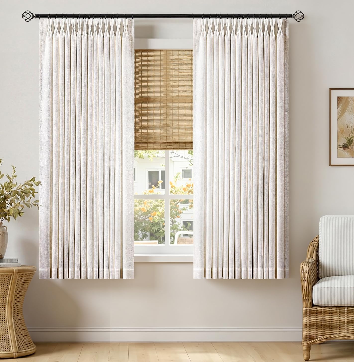 MIULEE Pinch Pleated Linen 45 Inches Natural Small Short Window Curtains