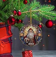 Vista 9 de Adornos de Navidad 2025, estilo vitral, regalos redondos y divertidos de decoración acrílica (árbol de Navidad)