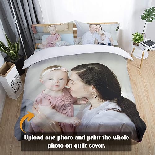 Miniatura 2 de Guf Juego de ropa de cama personalizada con foto, juego de funda de edredón personalizada de 3 piezas, funda de edredón personalizada con texto de