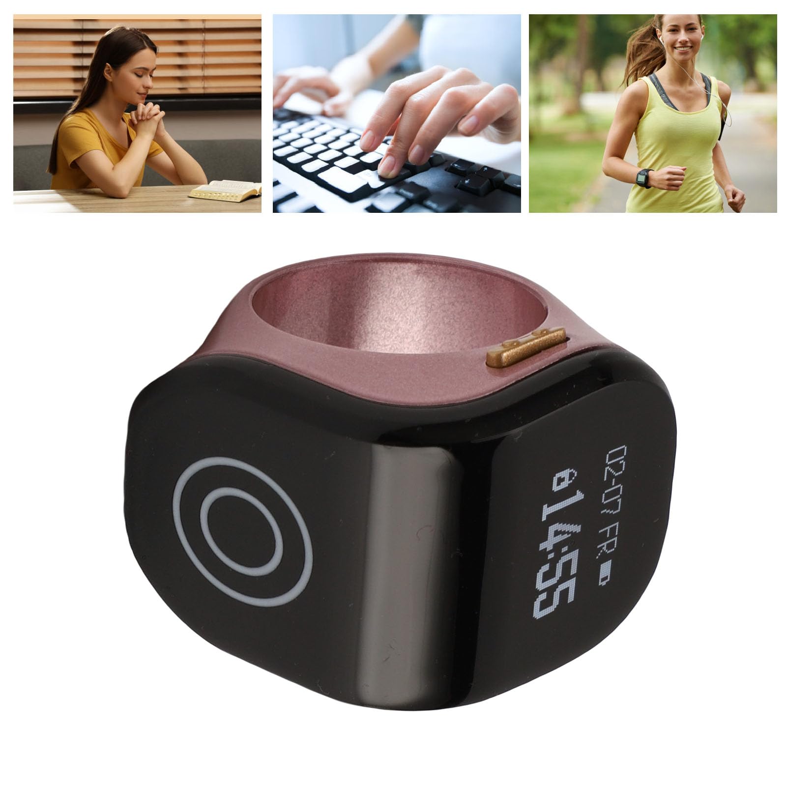 Anneau Smart Tasbih Zikr, Clear LCD Display Ring Dinger Counter Intelligent Touch Digital Counter Prayer Rappel (Or Rose)