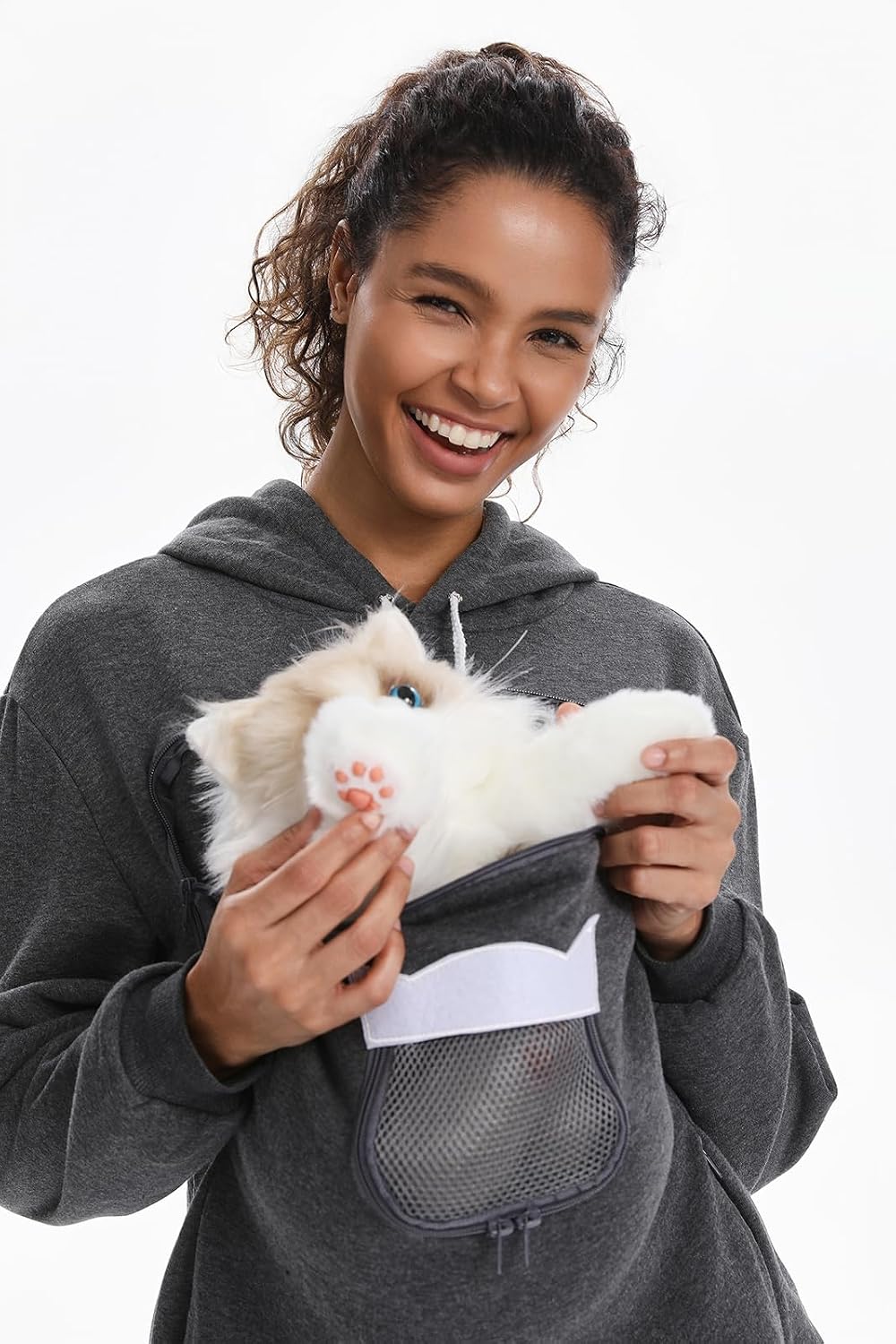Cat Dog Pouch Hoodie Pet Carrier Sweatshirt Large Pocket Pullover Shirt for Women