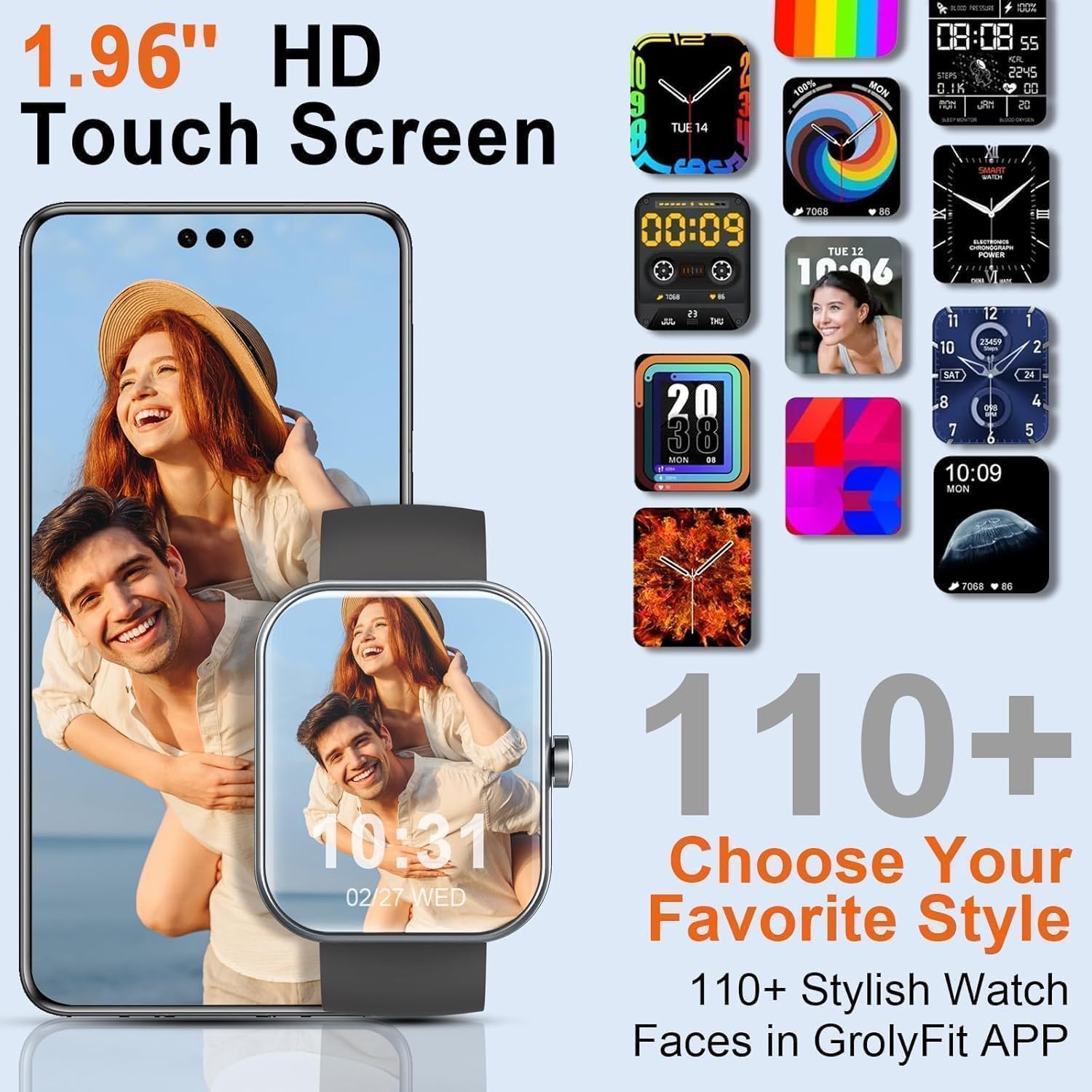 2026 Smartwatch Uomo Donna, 100+ Sportive Fitness Tracker con Sonno Contapassi Cardiofrequenzimetro, 1.91" Smartwatch con Effettua/Risposta Chiamate, Impermeabil IP68 Smart Watch per Android/iOS