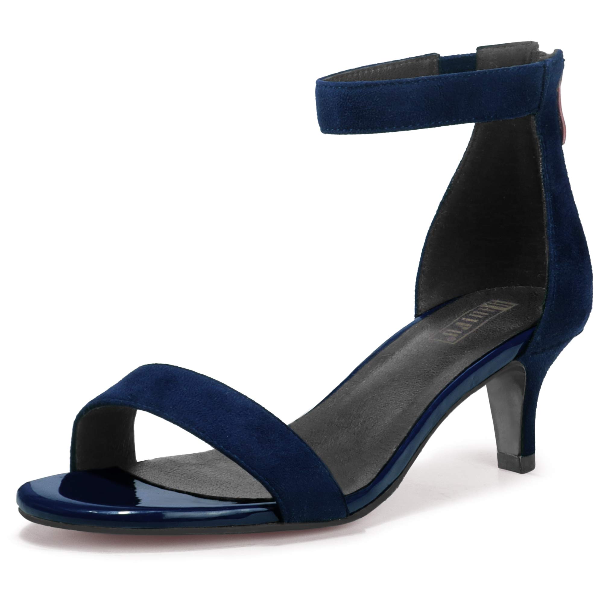 IDIFU IN2 Kitten Heels for Women Low Open Toe Ankle Strap Heeled Sandals Wedding Bridal Evening Prom Party Dress Shoes Womens Heels with Zipper