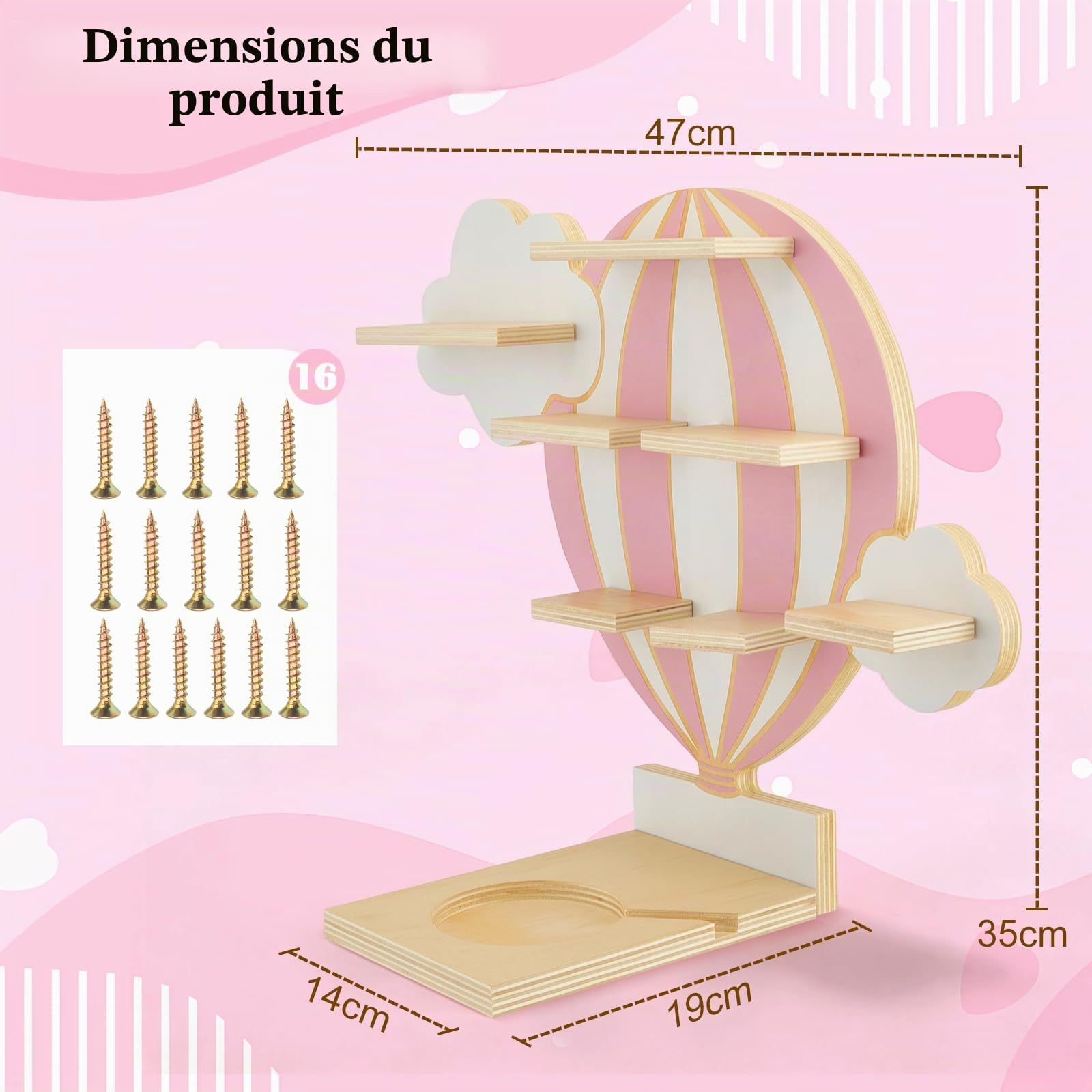 Étagère Toniebox avec Compartiments et Barres Magnétiques, Rangement Tonie Montgolfière et Nuages, Étagère Murale ou sur Pied, pour Toniebox et Figurines Tonie