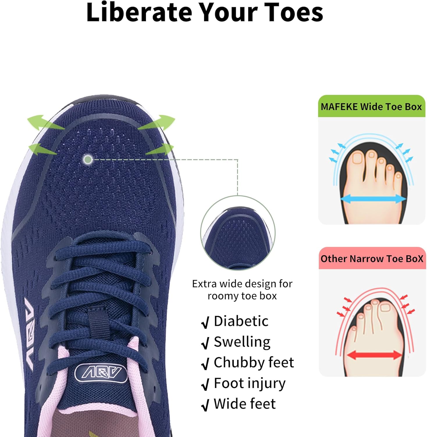 MAFEKE Womens Wide Toe Box Walking Shoes Arch Support Orthotic Sneakers Wide Width Tennis Shoes for Plantar Fasciitis Bunions US 6.5-11 - Image 4