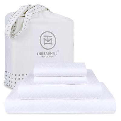 Threadmill Luxury Queen Sheet Set 800 Thread Count for Queen Size Bed - Hotel White Sateen Queen Bed Sheets, Better Than Egyptian Cotton,4 Pc Solid Soft Breathable Bed Set, Fits 16 Deep Pocket