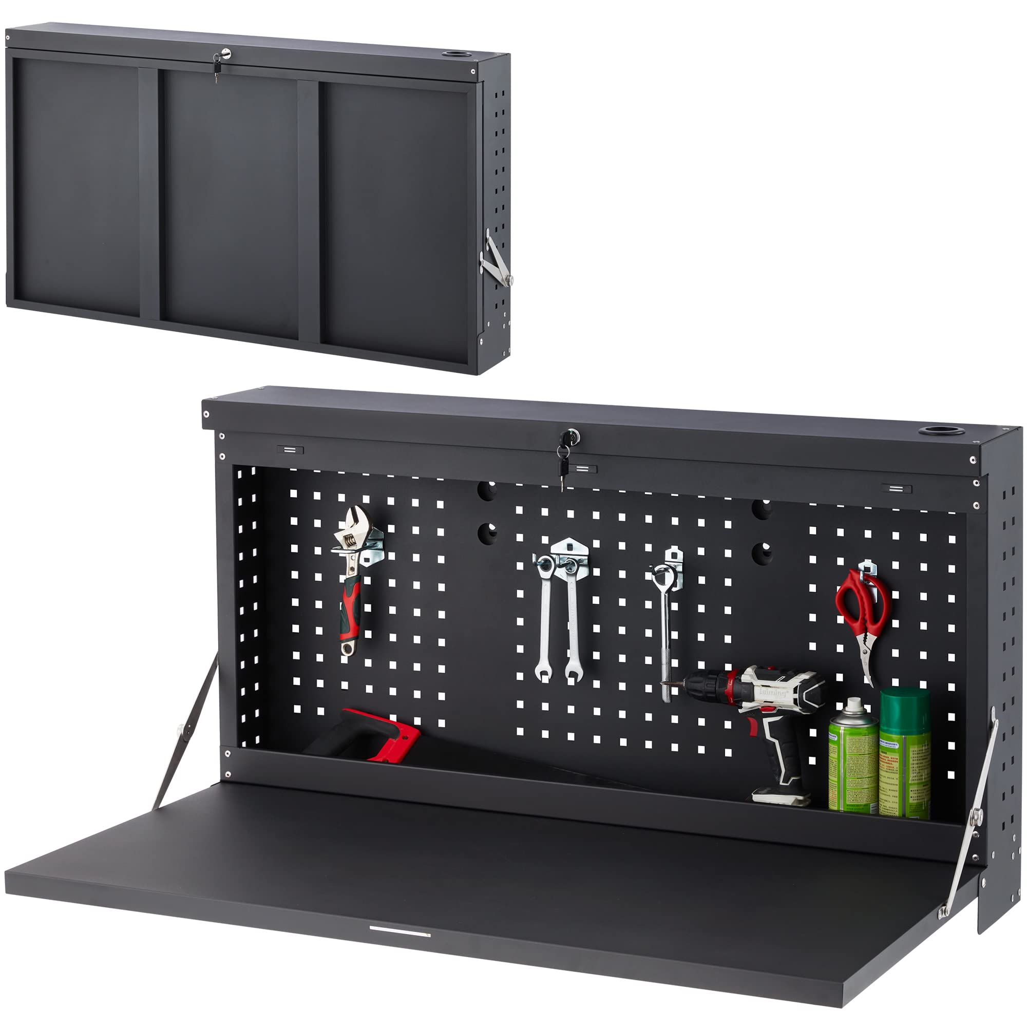Buy Antifir Folding Wall ed Workbench for Garage, Lockable Work Bench with Pegboards, Heavy Duty