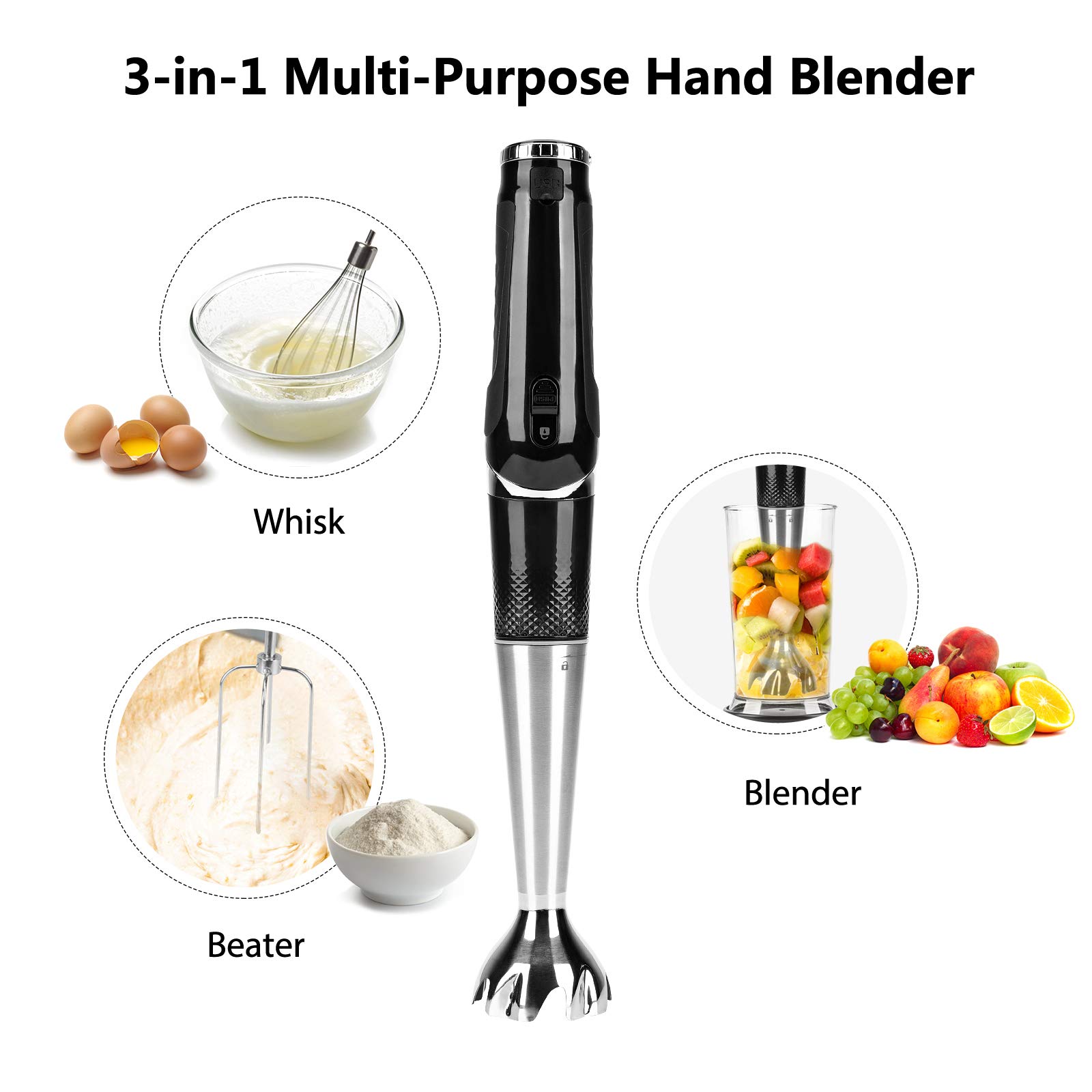 Cordless Hand Blender Rechargeable, Powerful Variable Speed Control
