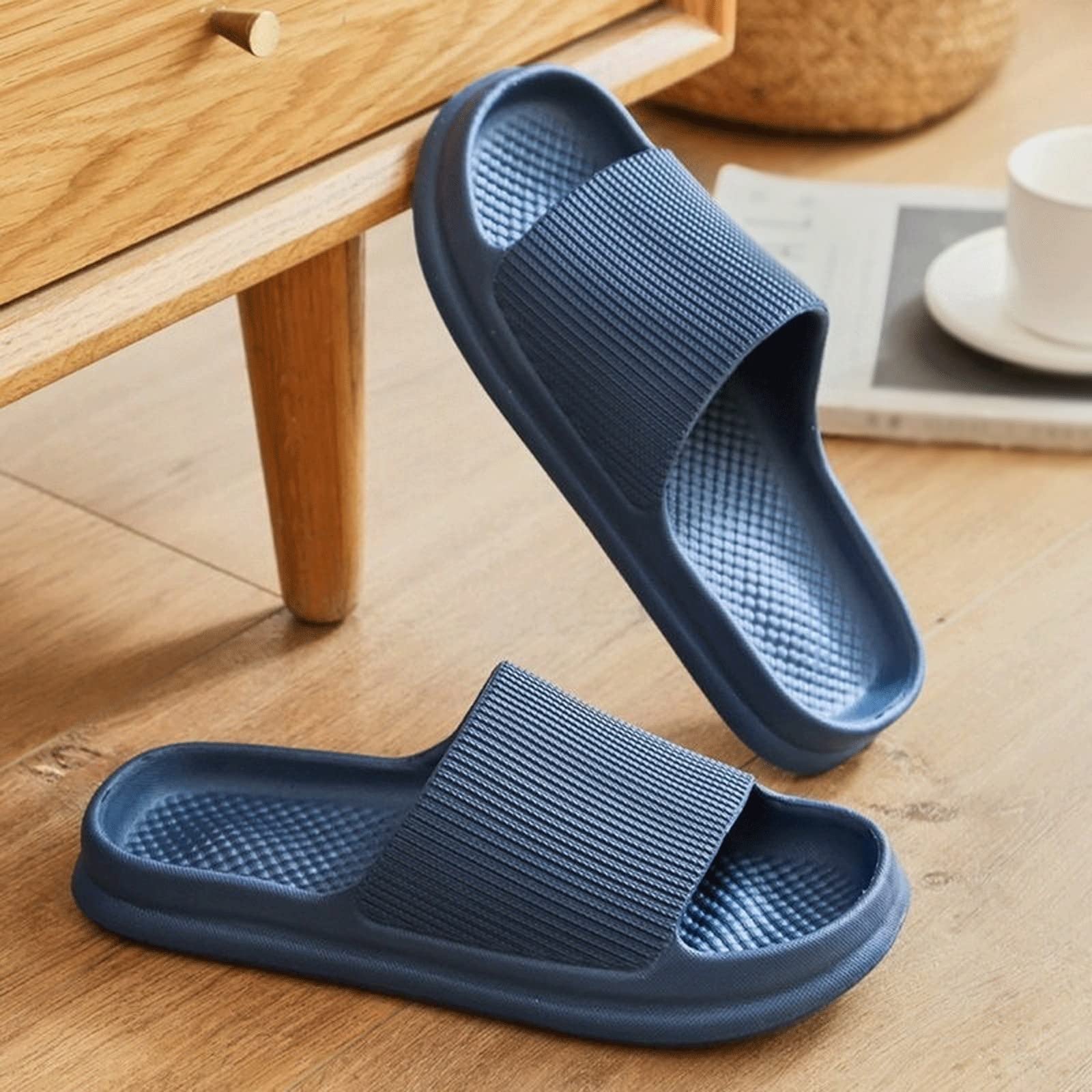YHQZNLXQ Zapatillas para Mujer Zapatillas de casa Suaves Pareja Verano Interior Antideslizante Zapatillas de baño Sandalias Color sólido Hombres Mujeres Chanclas Zapatos planosAzul, 9