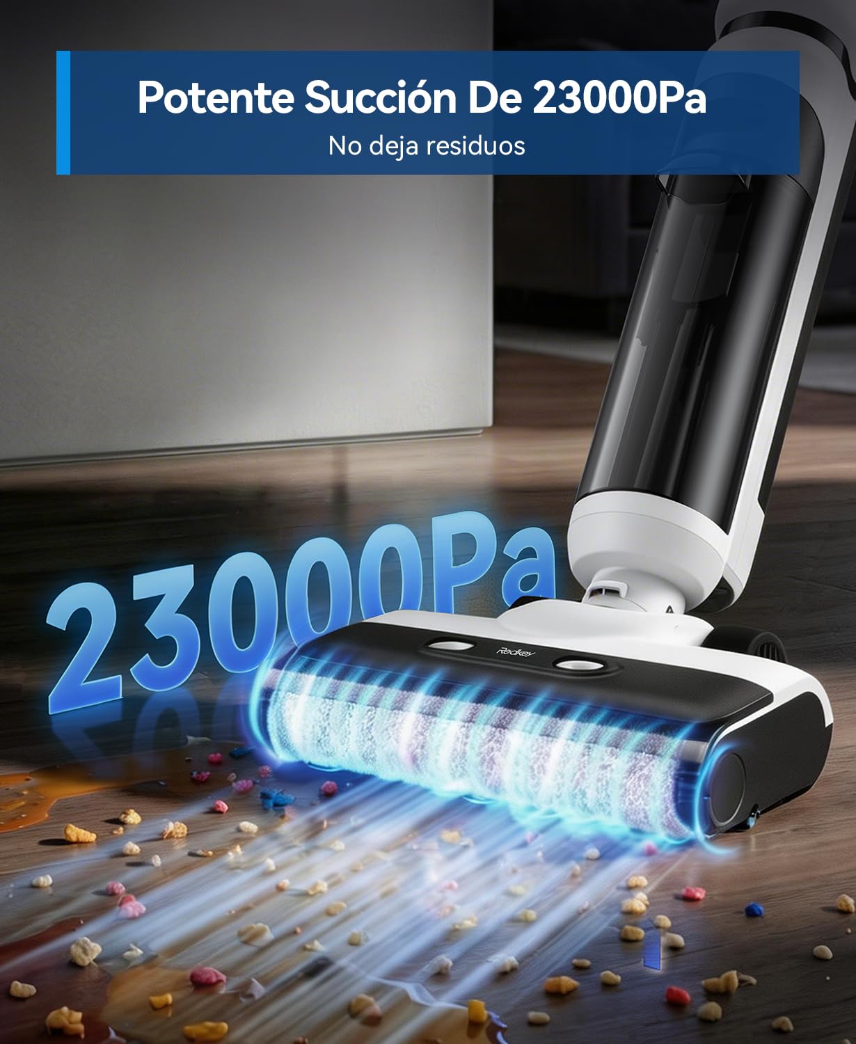 Redkey W13SE Aspiradora Fregadora sin Cable, 75 min Máx., 23KPa Aspiradora en Seco y Húmedo, Autolimpieza, Doble depósito, Aviso por Voz LED, Adecuado para Suelos Duros y Pelos de Mascotas