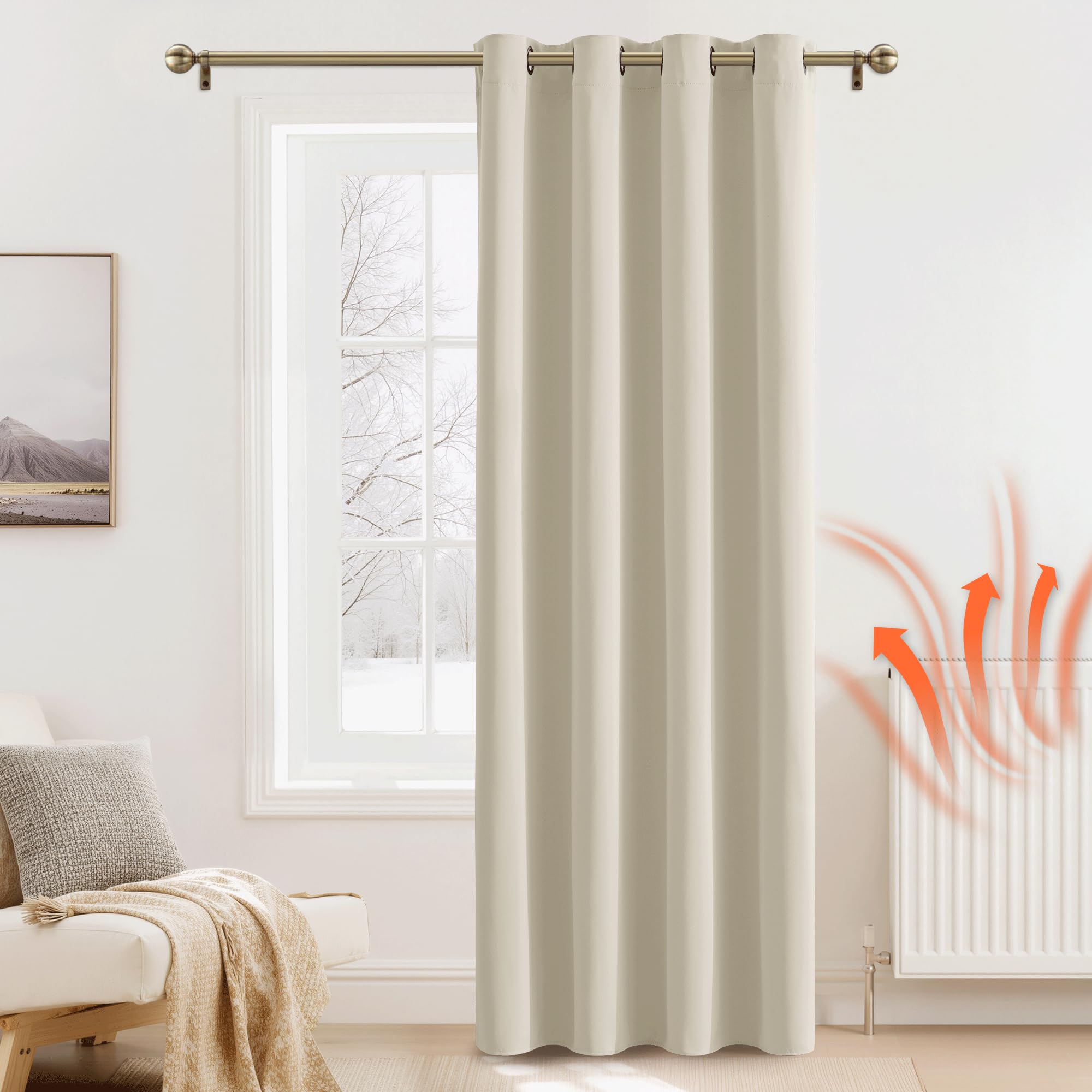 PONY DANCE Tenda Oscurante Termiche con Anelli Camera da Letto 1 Pezzo L 140 x A 240 cm Decorazione Curtain Porta Interna per Soggiorno, Beige Chiaro