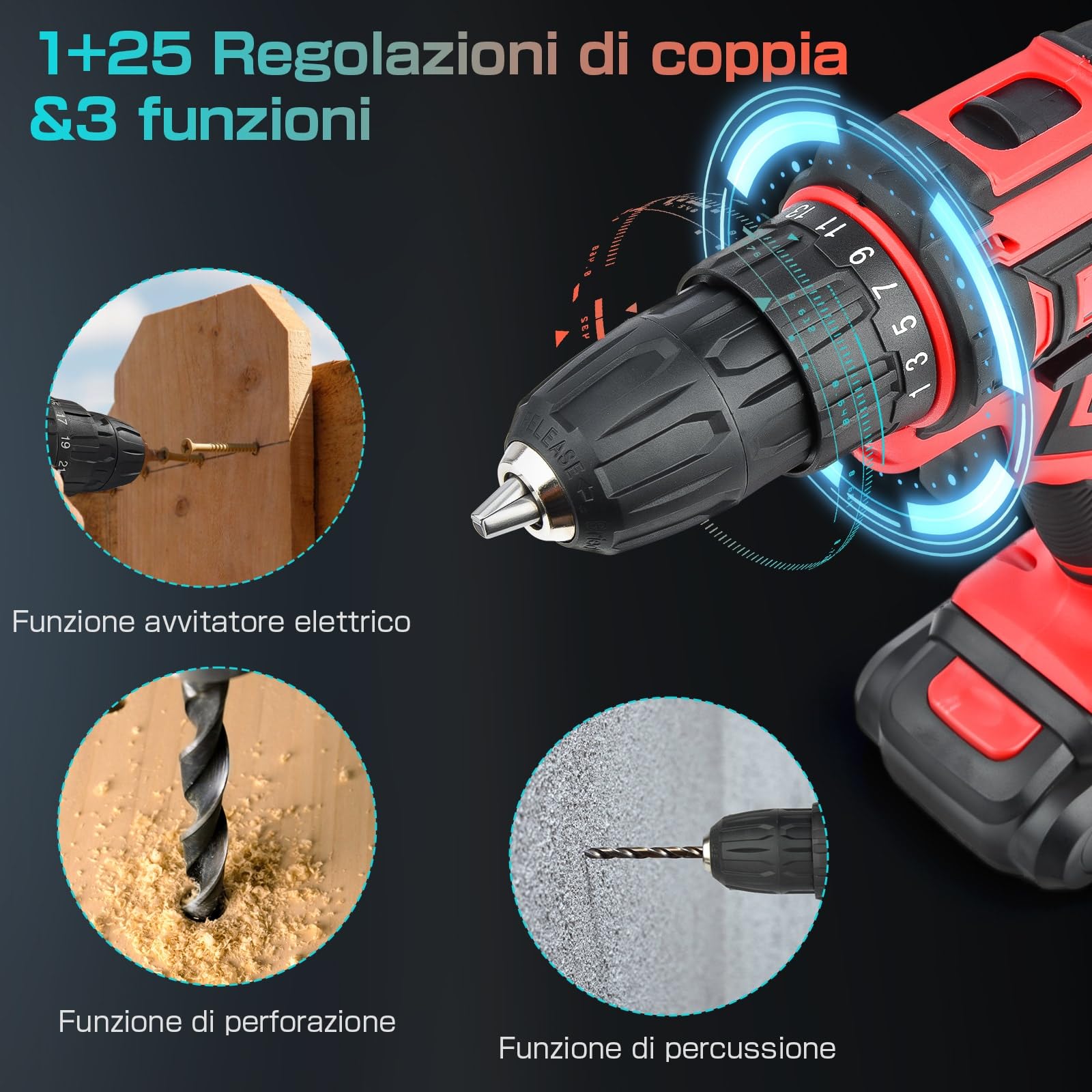 Visseuse-Dévisseuse Sans Fil 21V - 2 Batteries 2.0Ah, 40Nm, 25+3 Couples, Coffret 24 Accessoires