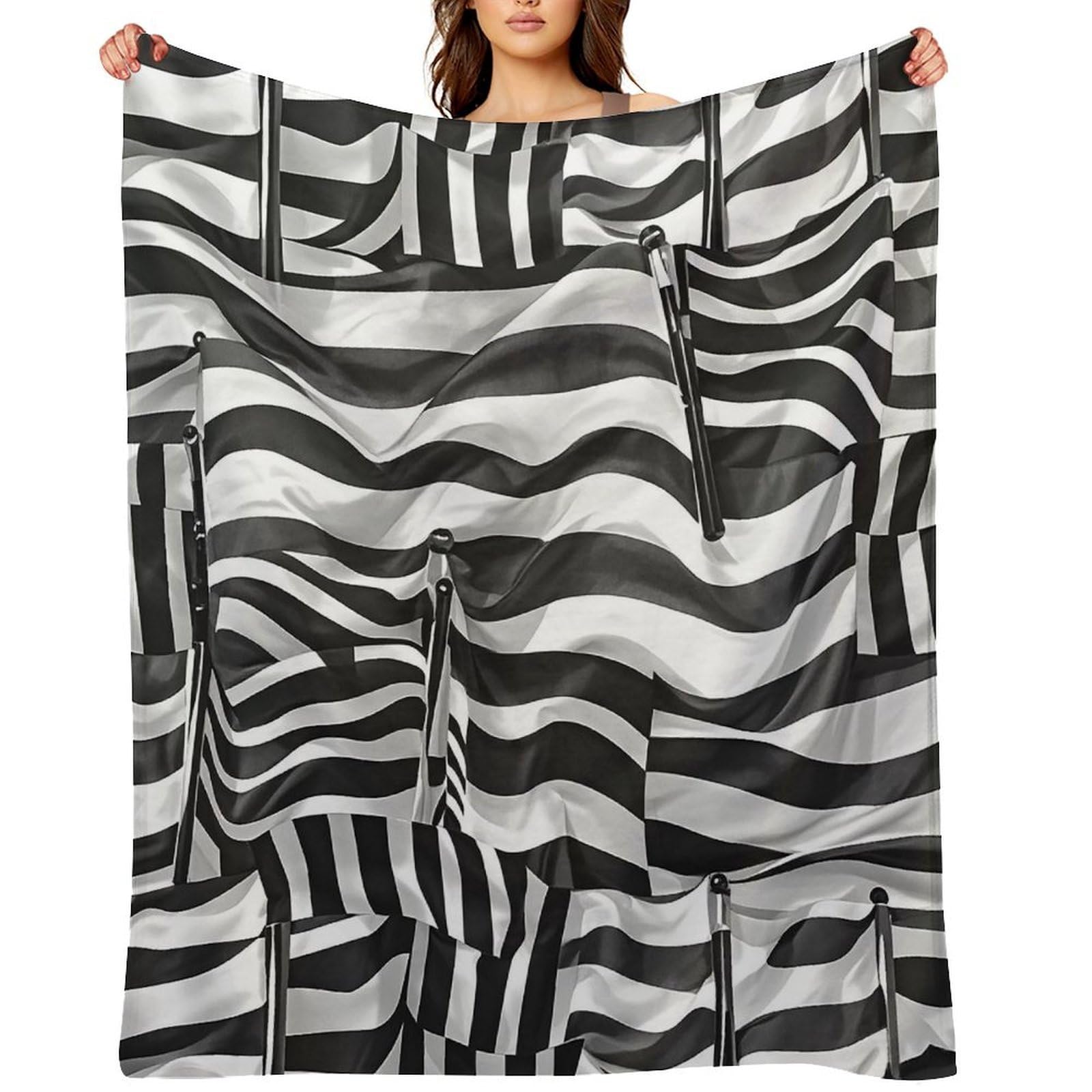 Black White Flags Pattern Throw Blanket for Couch and Bed Super Soft Warm Lightweight Throw Blankets Cozy Fuzzy Flannel Blanket Personalized Decorative Blankets for Sofa Decor 50"x60"