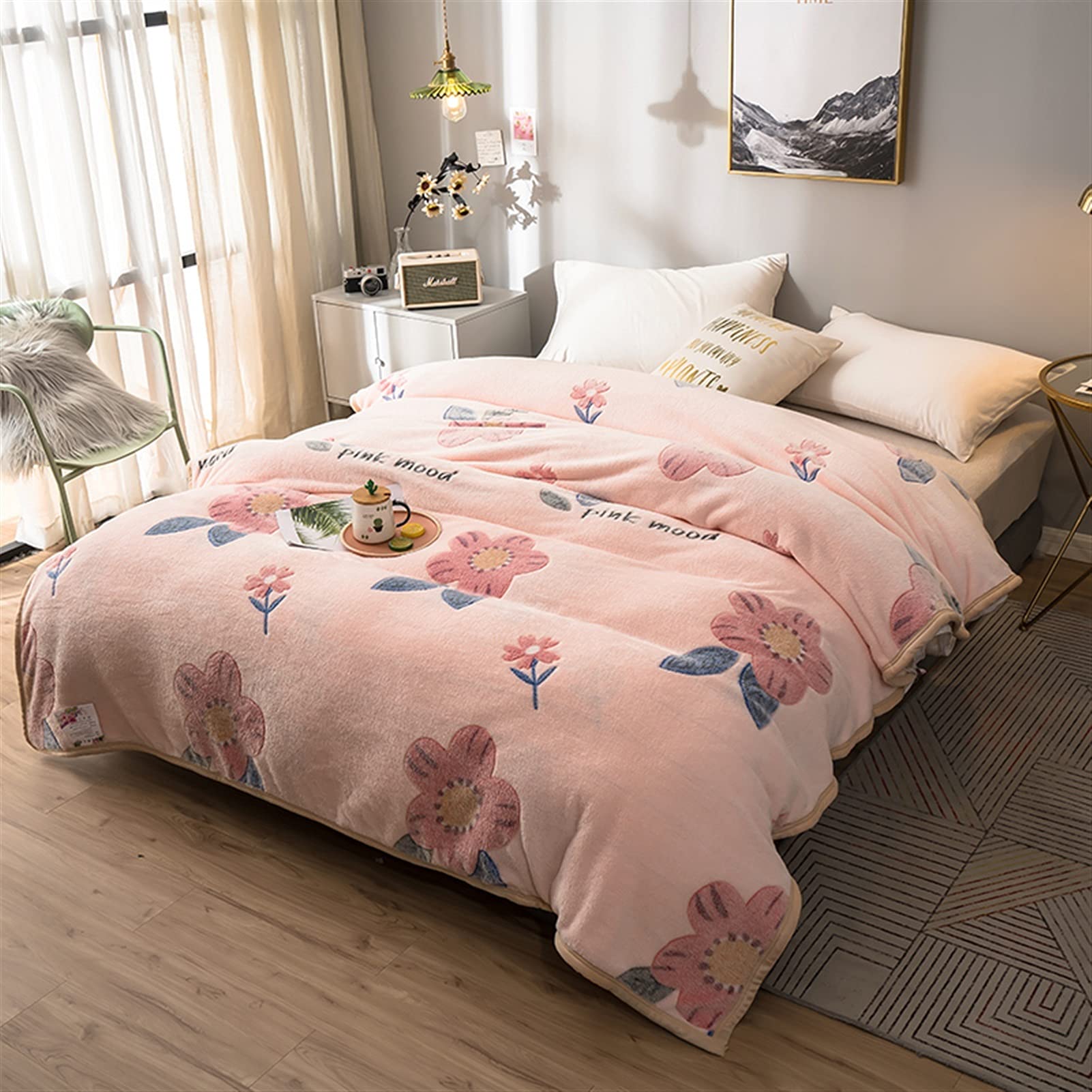 Couverture en molleton 120X200cm Floral Pink pour canapé-lit