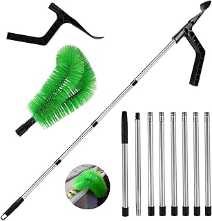 Outils de nettoyage de gouttière 2 en 1, 320 cm, outils télescopiques de nettoyage de gouttière avec brosse et pelle à feuilles, nettoyeur de gouttière avec 8 sections télescopiques pour feuilles,