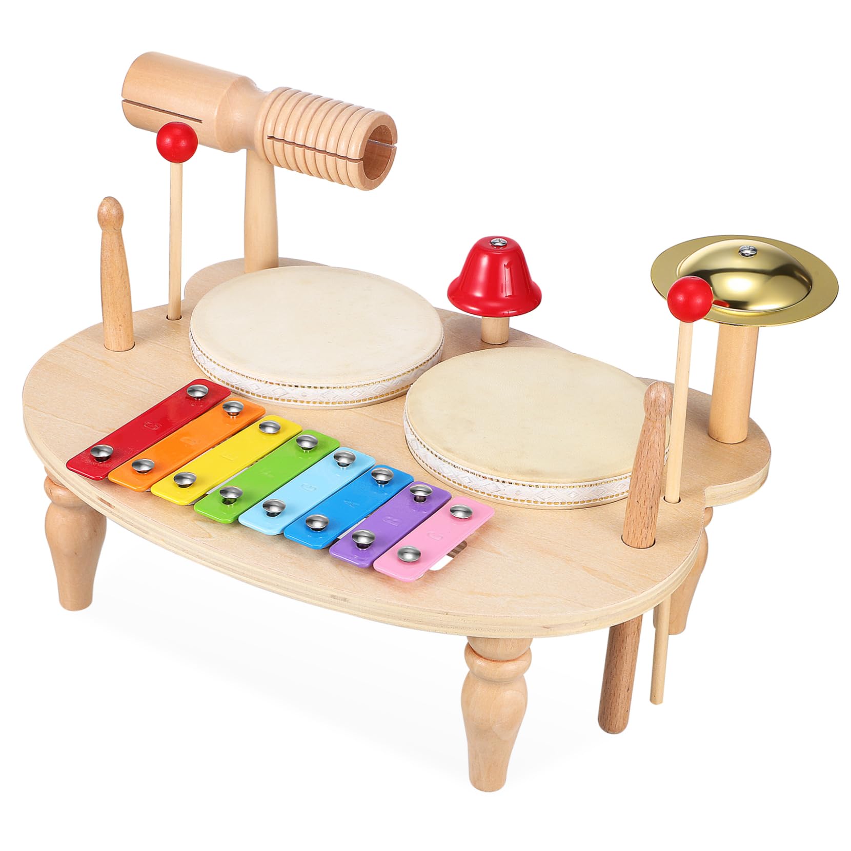 ibasenice Instrumentos de Percusión de Madera Xilófono Batería Pandereta para Música y Iluminación Herramienta Melódica de Madera Instrumentos Musicales