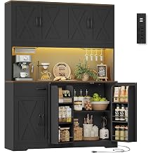 HOSTACK 55" W Kitchen Pantry Storage Cabinet, 72" Tall Hutch Cabinet, Black