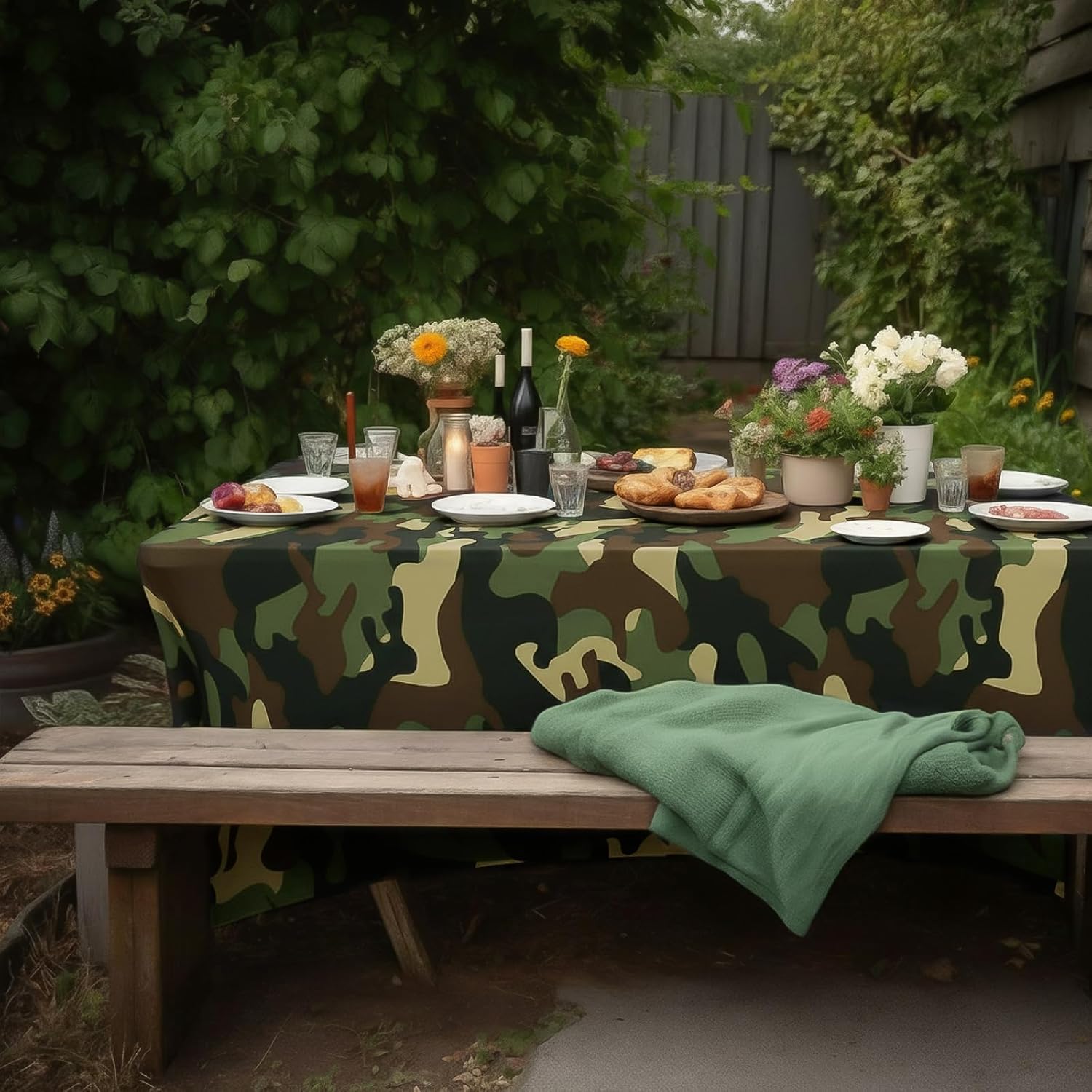 2 Pack 6ft Rectangular Spandex Tablecloth, Camouflage Table Cloth Fitted & Wrinkle Resistant, Washable Camo Table Cover for Army Party Supplies, Military Party Decoration