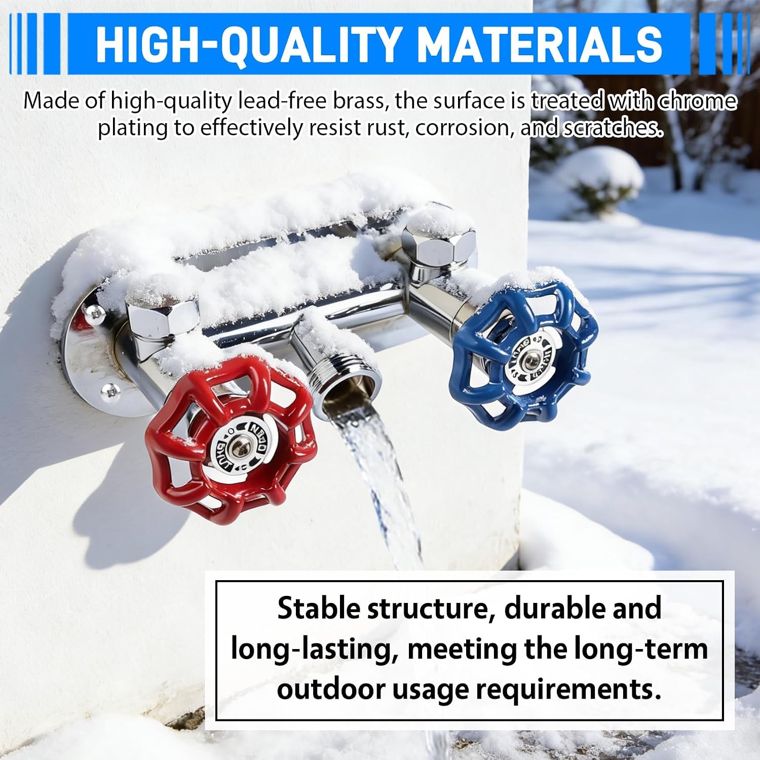 4 Inch Frost Free Water Spigot Faucet, Hot and Cold Outdoor Wall Faucet 1/2 Inch MIP X 3/4 Inch GHT Hose Bib with Hot and Cold Water Supply Frost Free Outside Spigot
