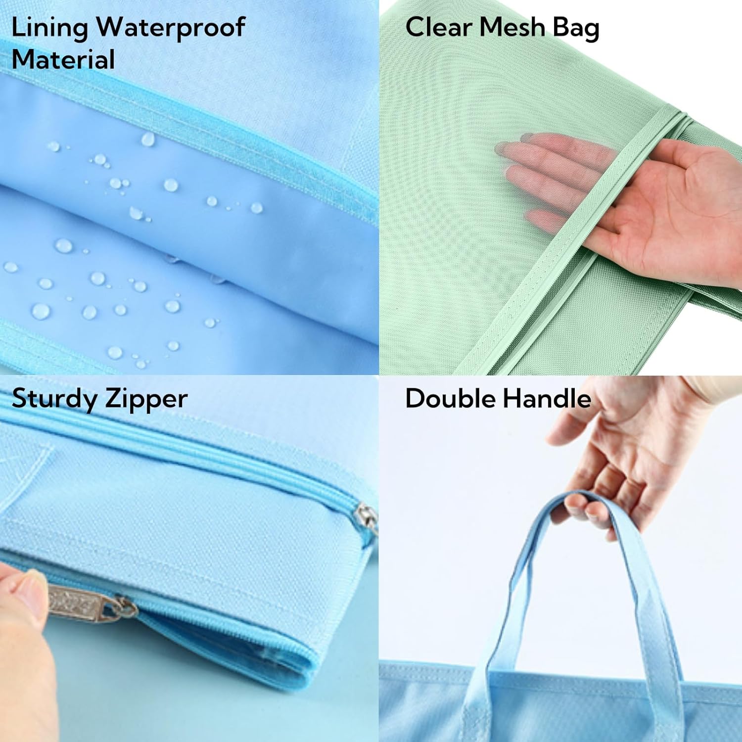 5 Pack Mesh Zipper Pouch with Handle, A4 Double Layer Document Storage Bag, Waterproof File Pocket for Paper Books Art Supplies, Foldable Folder Bag Suitable for Office Travel Carry, 5 Colors - Image 3