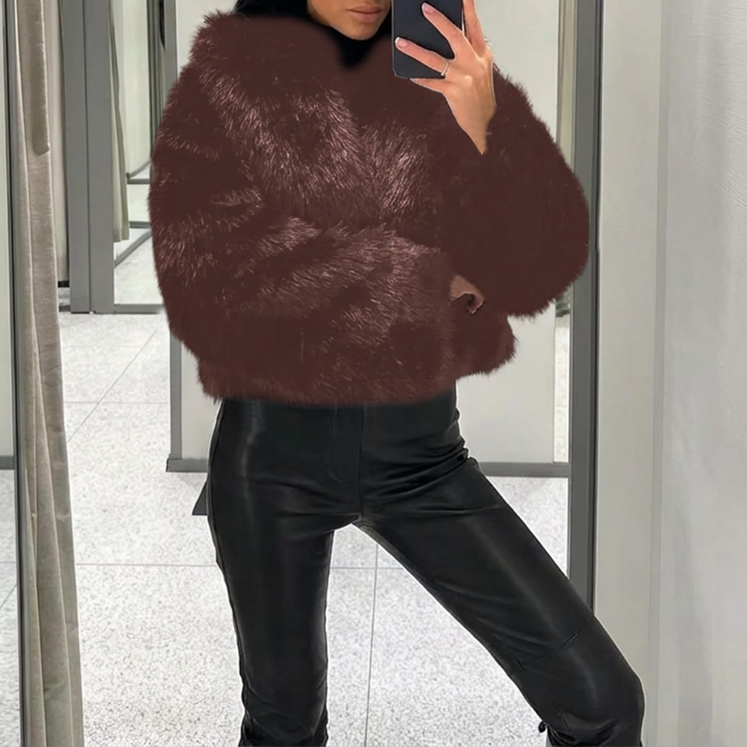 Seltaon Women Fuzzy Faux Fur Coat Winter Warm Cropped Fluffy Shaggy Jackets Open Front Furry Short Jacket - Image 4