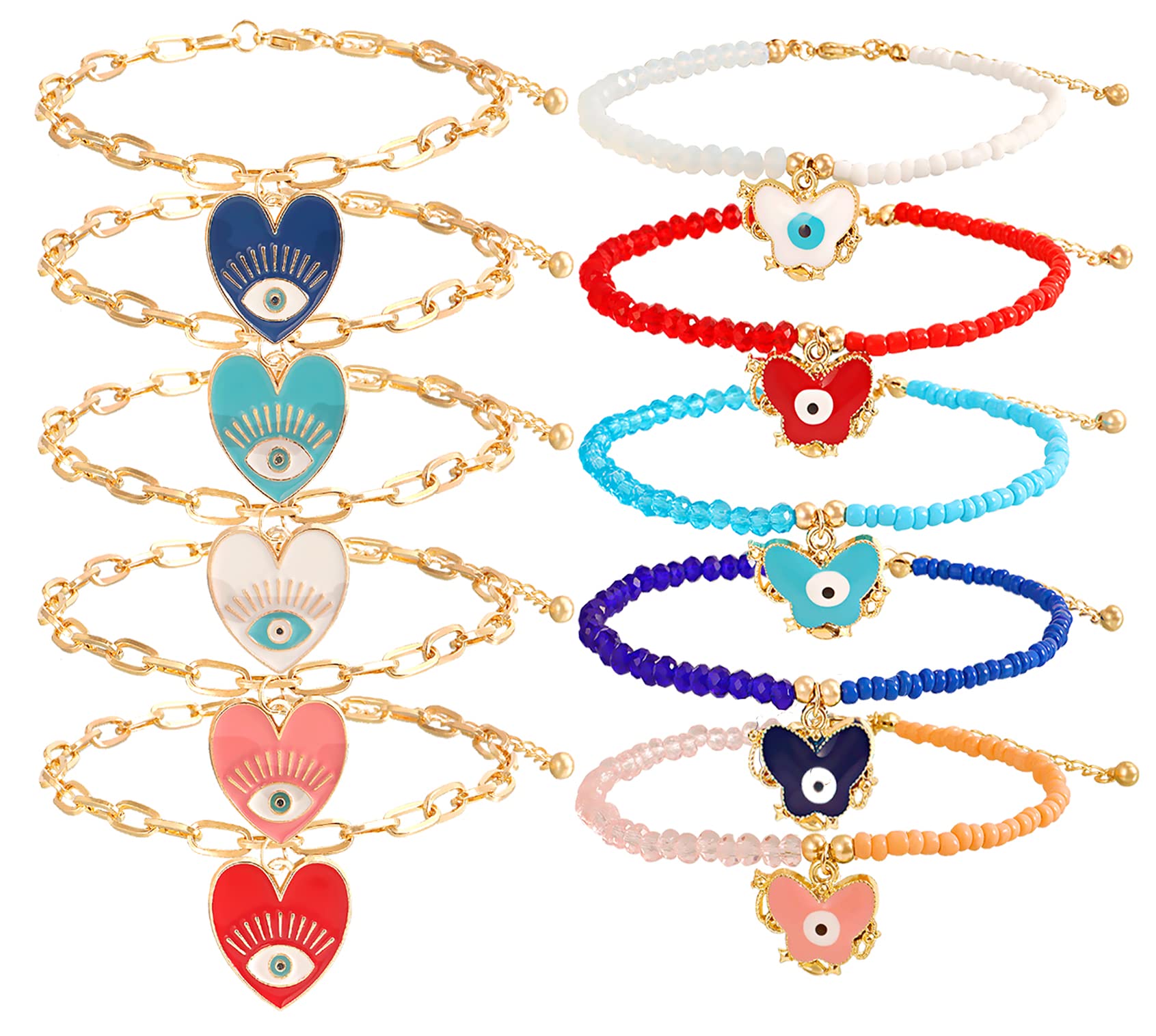 Evil Eye Anklet Bracelets For Women Evil Eye Jewelry Beaded Butterfly Anklet Gold Chain Wome's Anklet Mexican Foot Jewelry Summer 10 Pieces