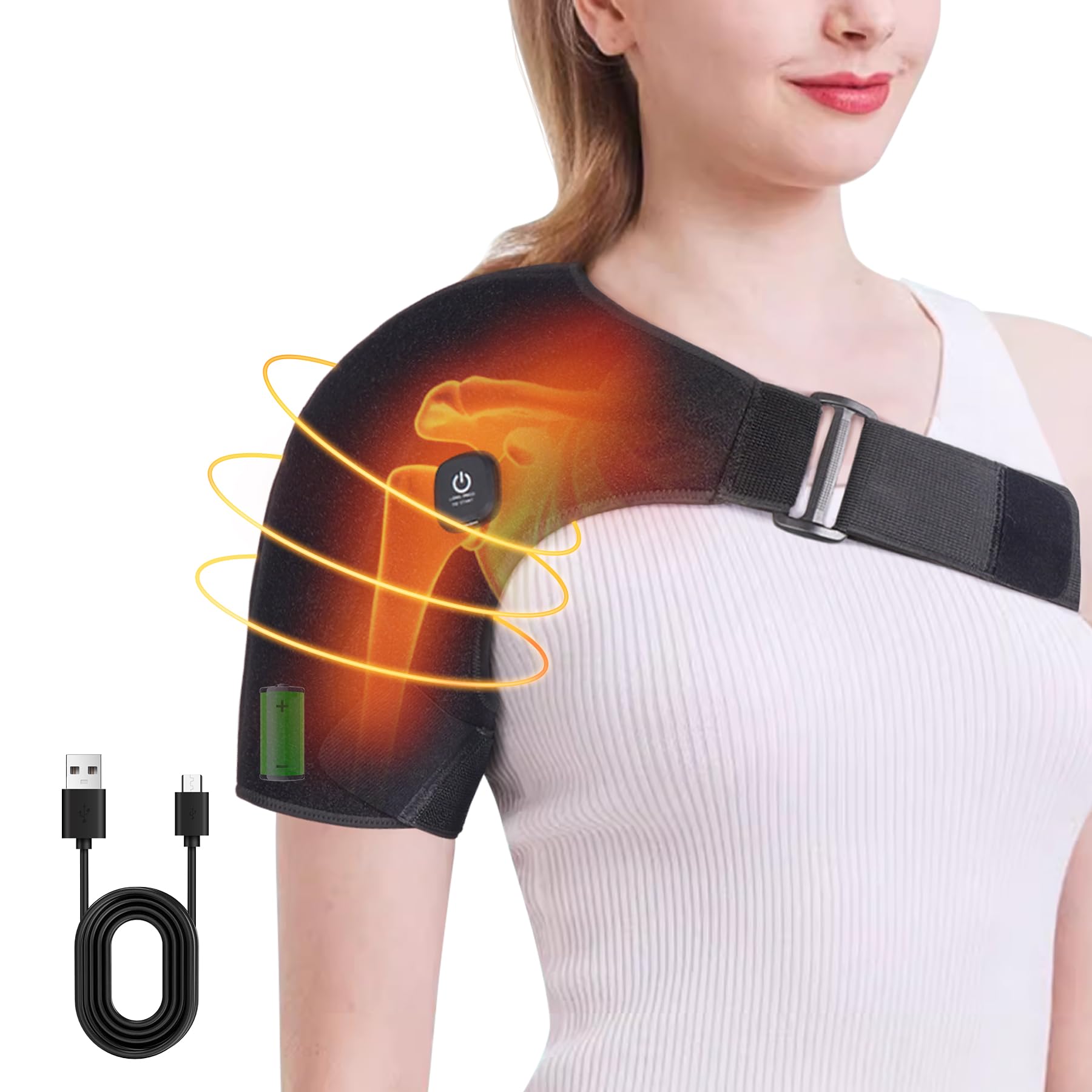 Cordless Heated Shoulder Wrap for Shoulder Pain with 2 Heating Settings Warmer Heating Shoulder Brace Heating Pad for