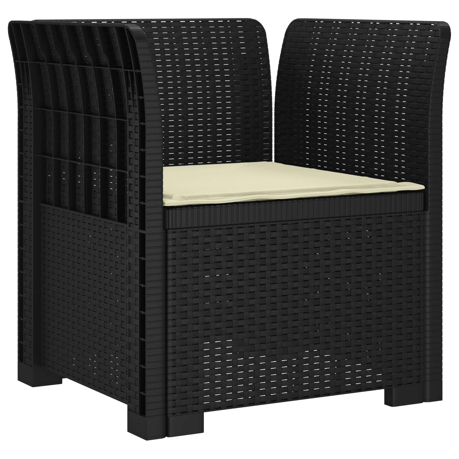 Sessel, 1-Sitzer, Rattan-Look, Polypropylen, Anthrazit | Langlebige Struktur, Kissen inklusive, für Garten, Balkon, Veranda, Montage erforderlich