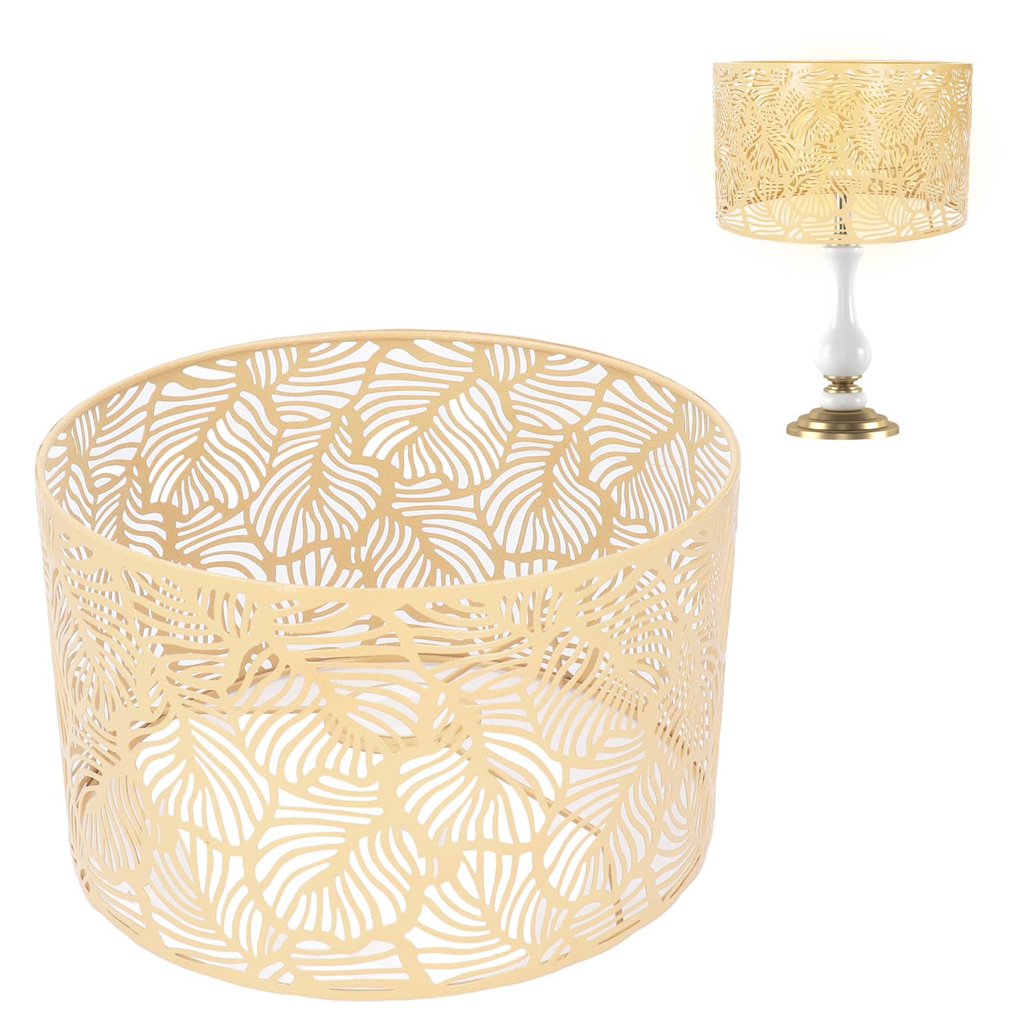 Paralume Lampada in Metallo, E27 E14 25 x 16 cm Paralume Cilindro Intagliato Moderna Coprilampada Ferro Scava Fuori Paralumi per Lampada da Terra, Lampada da Tavolo (Oro)