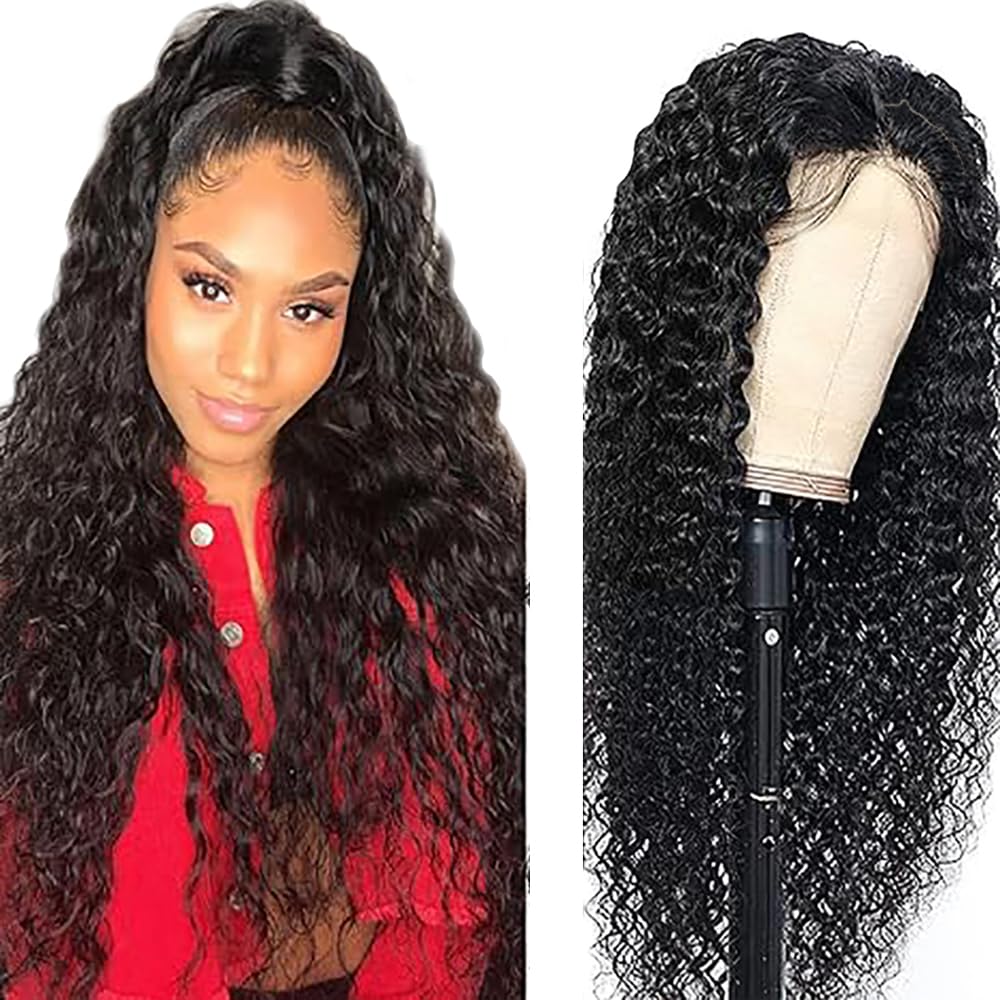 Human Hair Wig 13x1 Glueless Lace Frontal Deep Wave Perruques Unprocessed Brazilian Virgin Hair Pre Plucked Baby Hair 1b Natural Black Minimal Tangle For Women 24 Inch