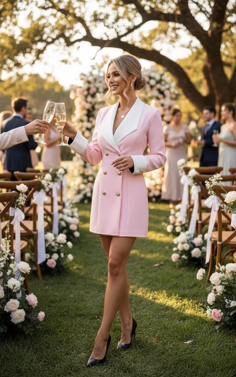 Blazer Dress for Women Sexy Elegant V Neck Bridesmaid Dresses Double Breasted Long Sleeve Blazer Jacket