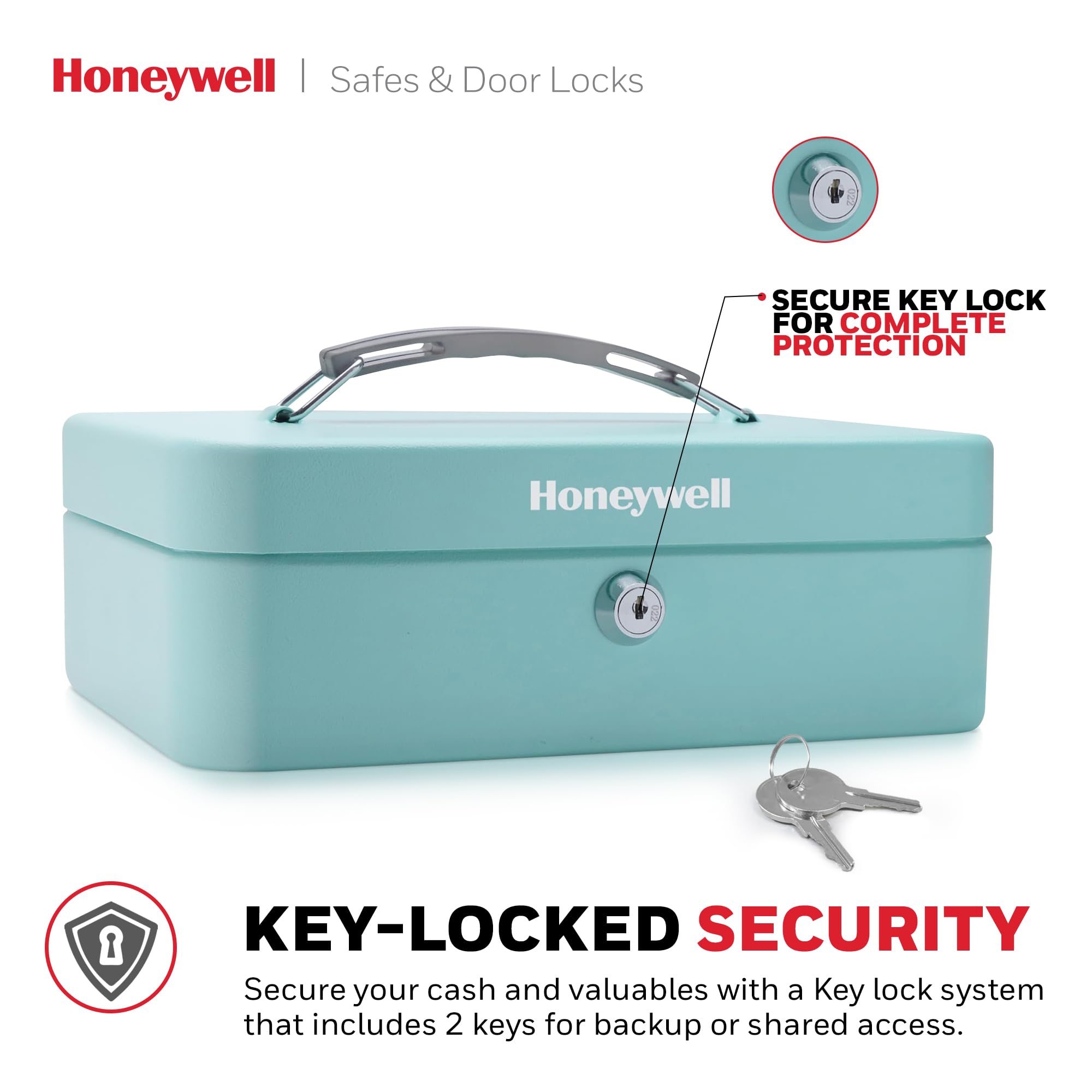Honeywell Safes & Door Locks 6112TL Cassetta portavalori standard in acciaio con serratura a chiave, nero