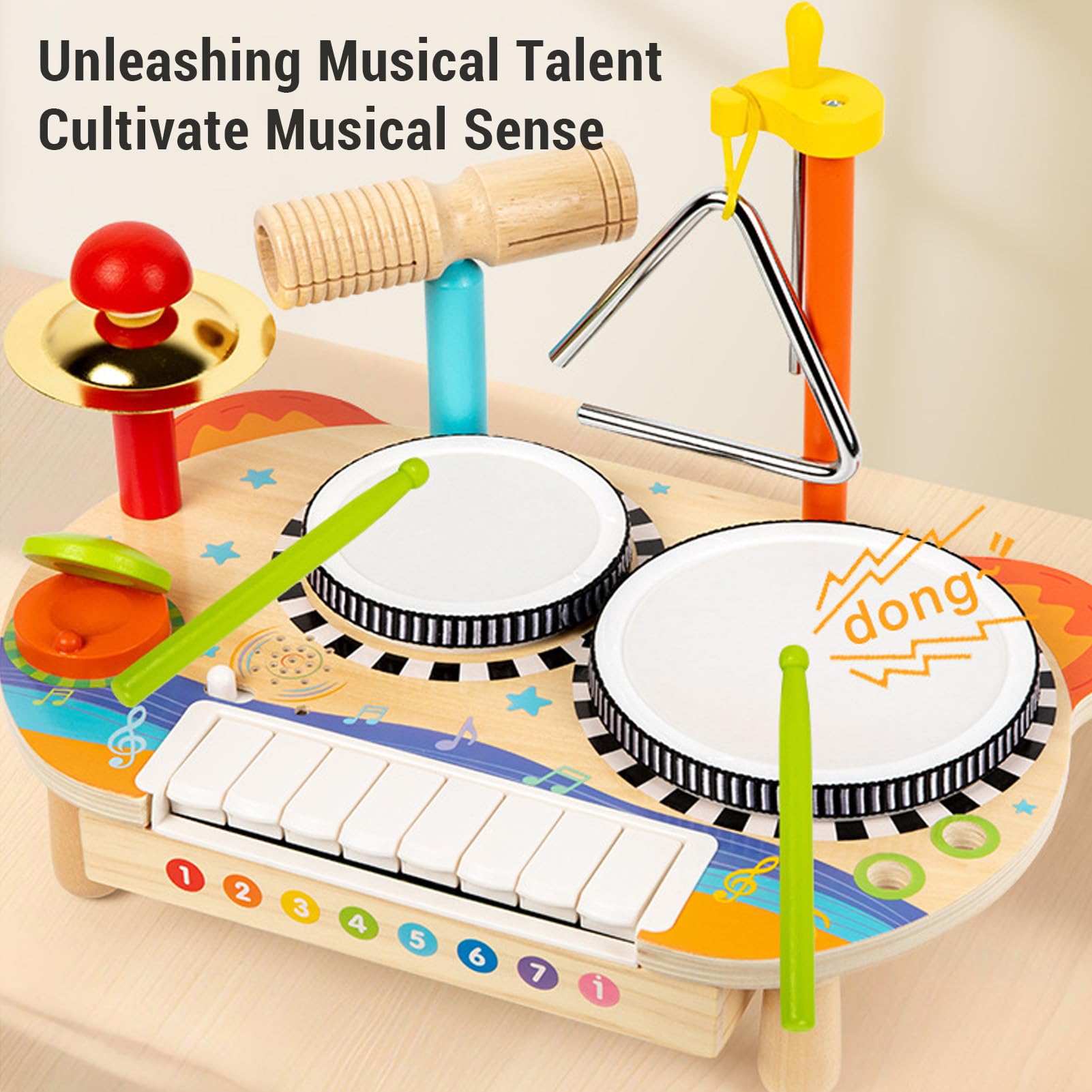 Asixxsix Instrument Muzyczny dla Dzieci, Zestaw Bębnów dla Dzieci Pukanie Instrumentu Perkusji Fortepianowej, Edukacyjne Drewniane Zabawki Muzyczne, Edukacja Przedszkolna