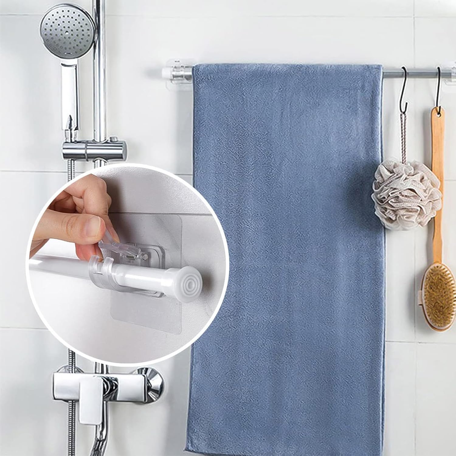 AARKRI SALES Heavy-Duty Wall Mount Rod Clamp Organizer for Curtain Rods, Shower Rods, and Cleaning Tools - No Drill, Waterproof, Easy Installation for Home & Bathroom - Set of 8 3