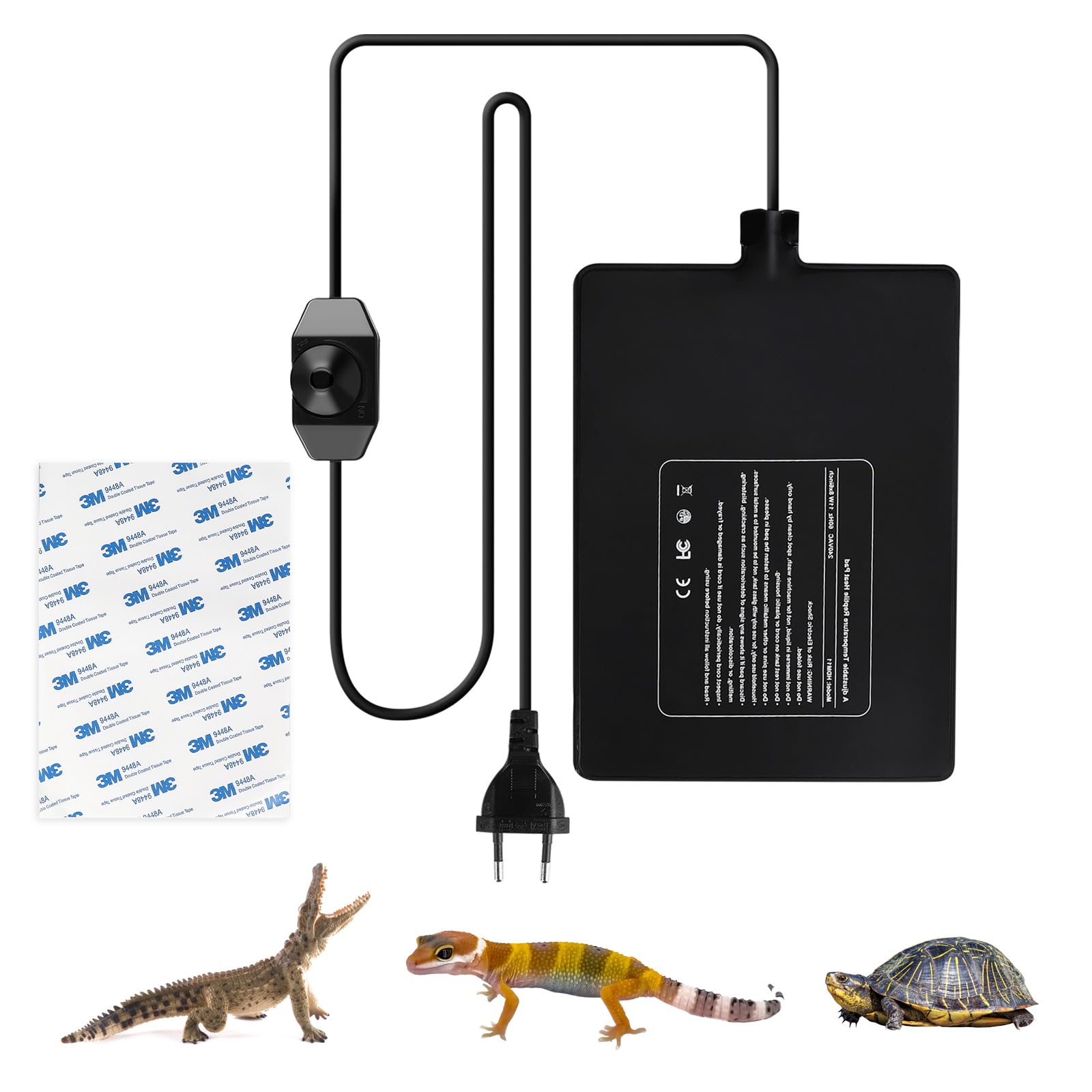 SWAWIS 23W Tappetino Riscaldante Rettili, Termoforo per Rettili Regolabile Temperatura per Tartaruga Serpente Lucertola Geco Ragno Insetto, 0-50 ℃ Tappetino di Terrario (20x30cm)