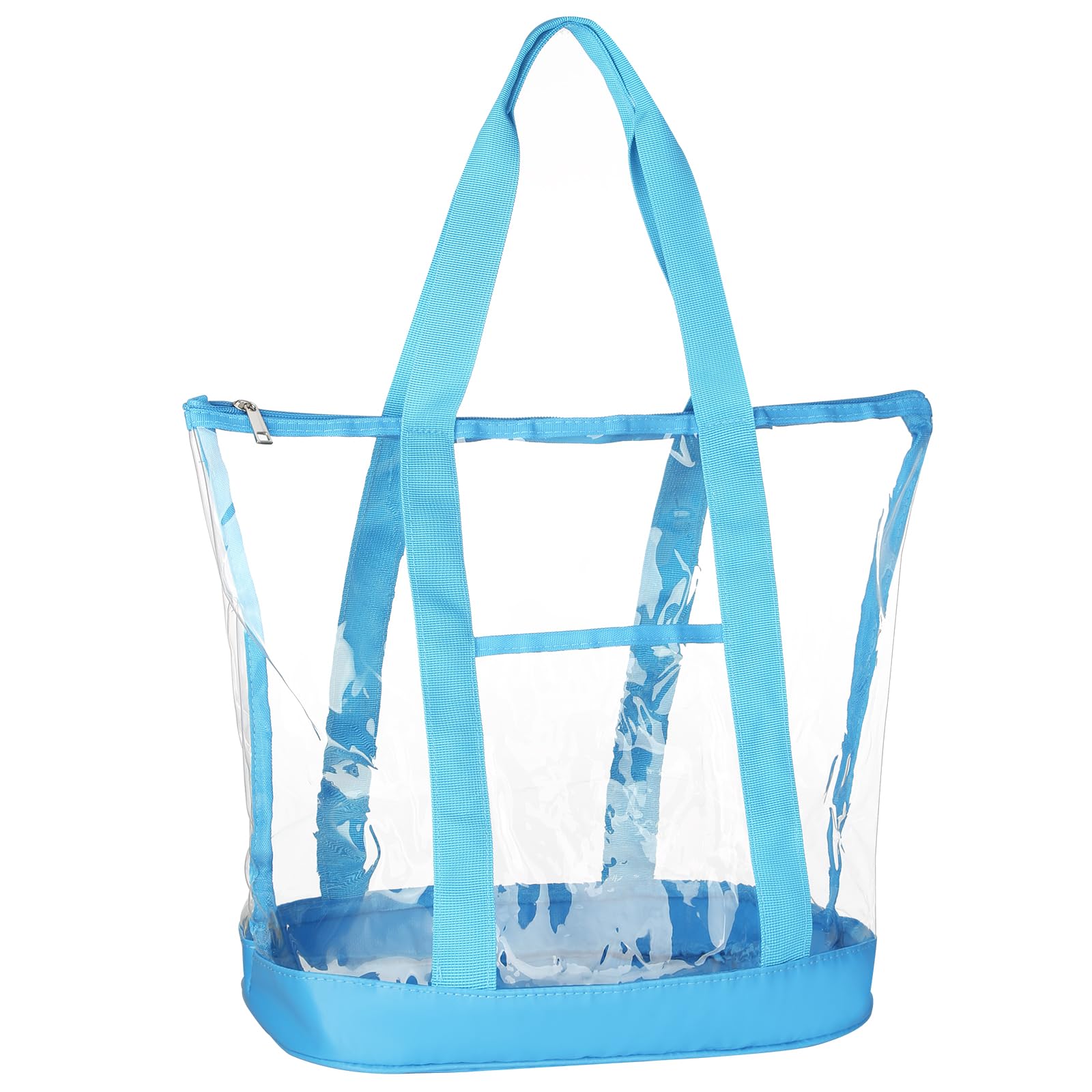 HAOGUAGUAExtra Large Clear Cosmetic Toiletry Bag, Large Clear Makeup Bag, Waterproof Transparent Plastic PVC Tote Shoulder Bag with Handles (BLUE)