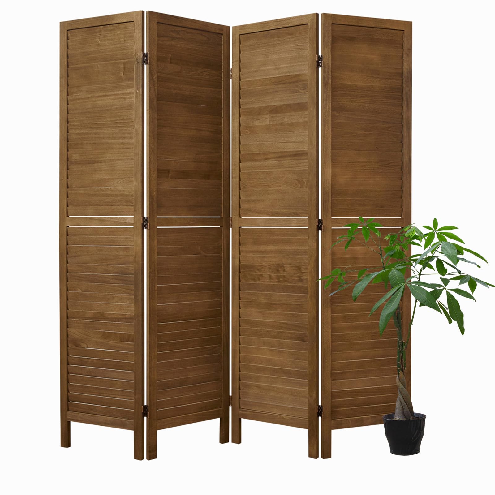 Room Partitions and Dividers, Temporary Wall with Double Hinges, 5.6 Ft Tall Folding Louver Wood Screen for Home Office Bedroom Hotel Decoration (4
