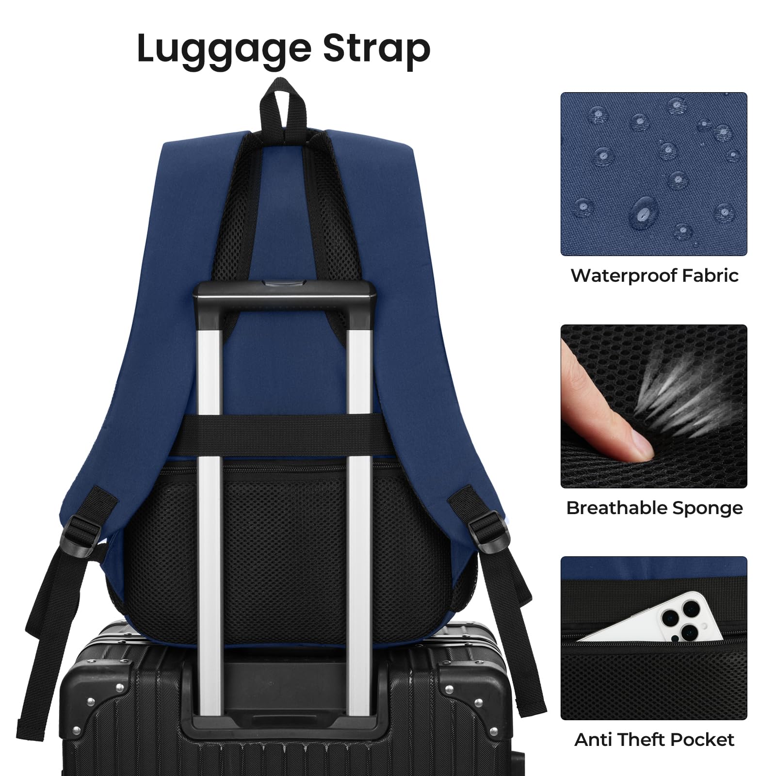 YAMTION Mochila para hombre, mochila escolar adolescente, azul, 17.3 Zoll