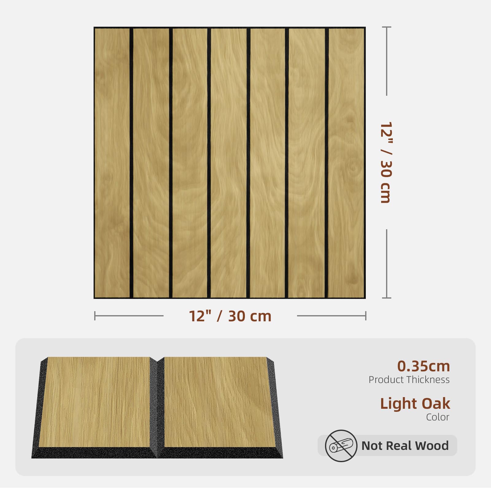 WADILE Panneaux Muraux Bois Autocollants 30×30cm, Panneaux Décoratifs PVC Insonorisés, Panneaux Muraux Auto-adhésifs Faciles à Poser pour Salon, Chambre, Cuisine, Lot de 30, Chêne Clair
