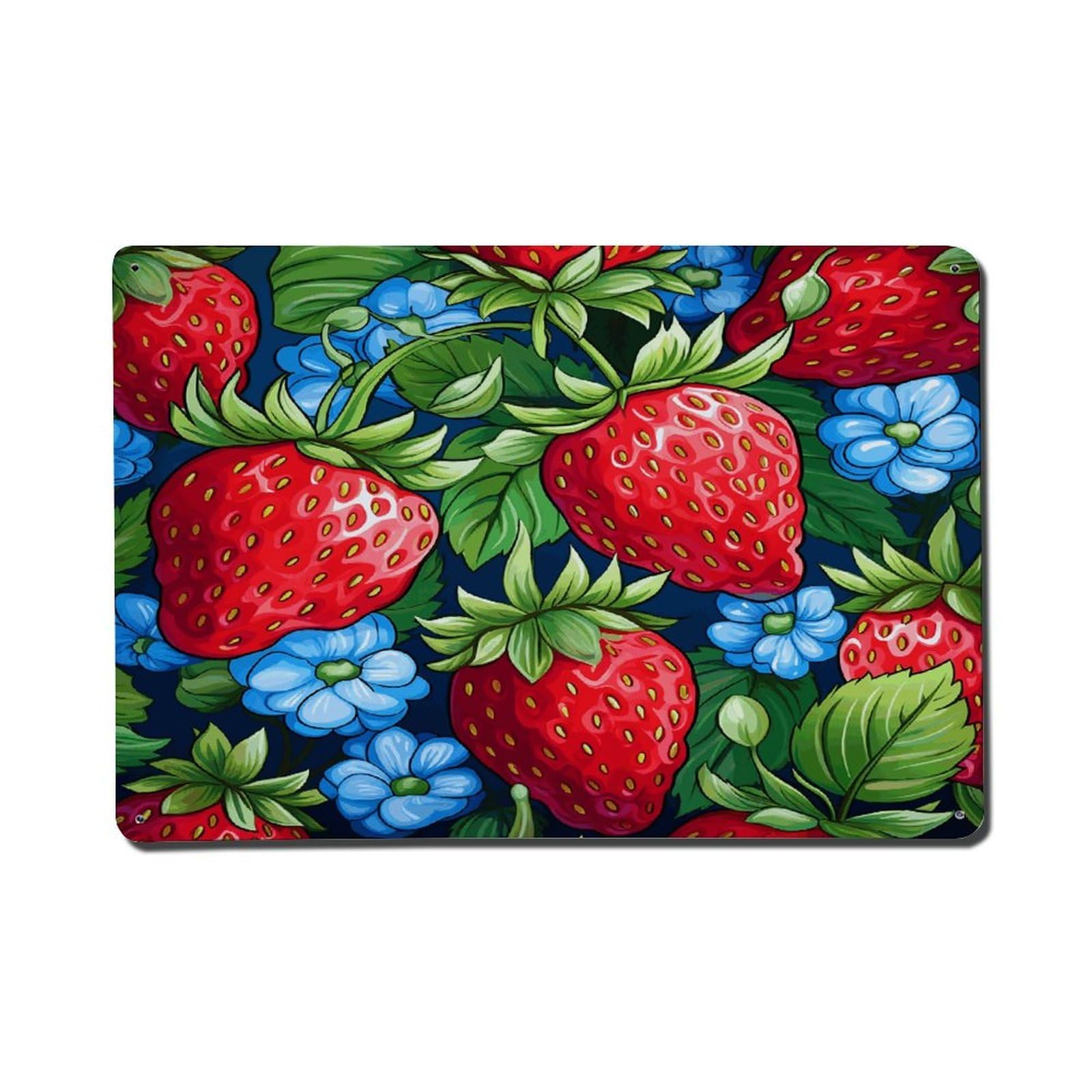 Adfgyerh Style Strawberry Pattern Metal Signs Funny, Aluminum Tin Sign Indoor Outdoor Decor, Vintage Signs For Home Office Kitchen Bar Cafe Garden Farmhouse Wall Decor