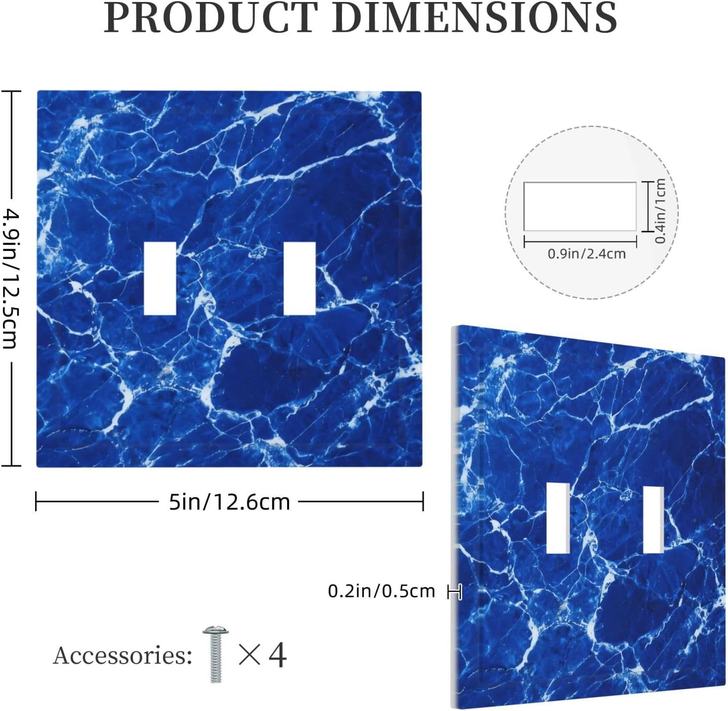 Decorative Light Switch Plate Covers Abstract Flowing Marble in Ocean Blue 2 Gang Wall Plate Unique Double Toggle Double Light Switch Covers for Spa Bathroom, Coastal Living Room Wall Decor