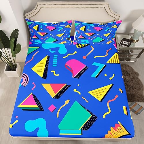 Miniatura 2 de Juego de ropa de cama de los años 80 con patrón de Memphis, juego de sábanas vintage de los años 90, estilo Memphis, juego de sábanas de cama con