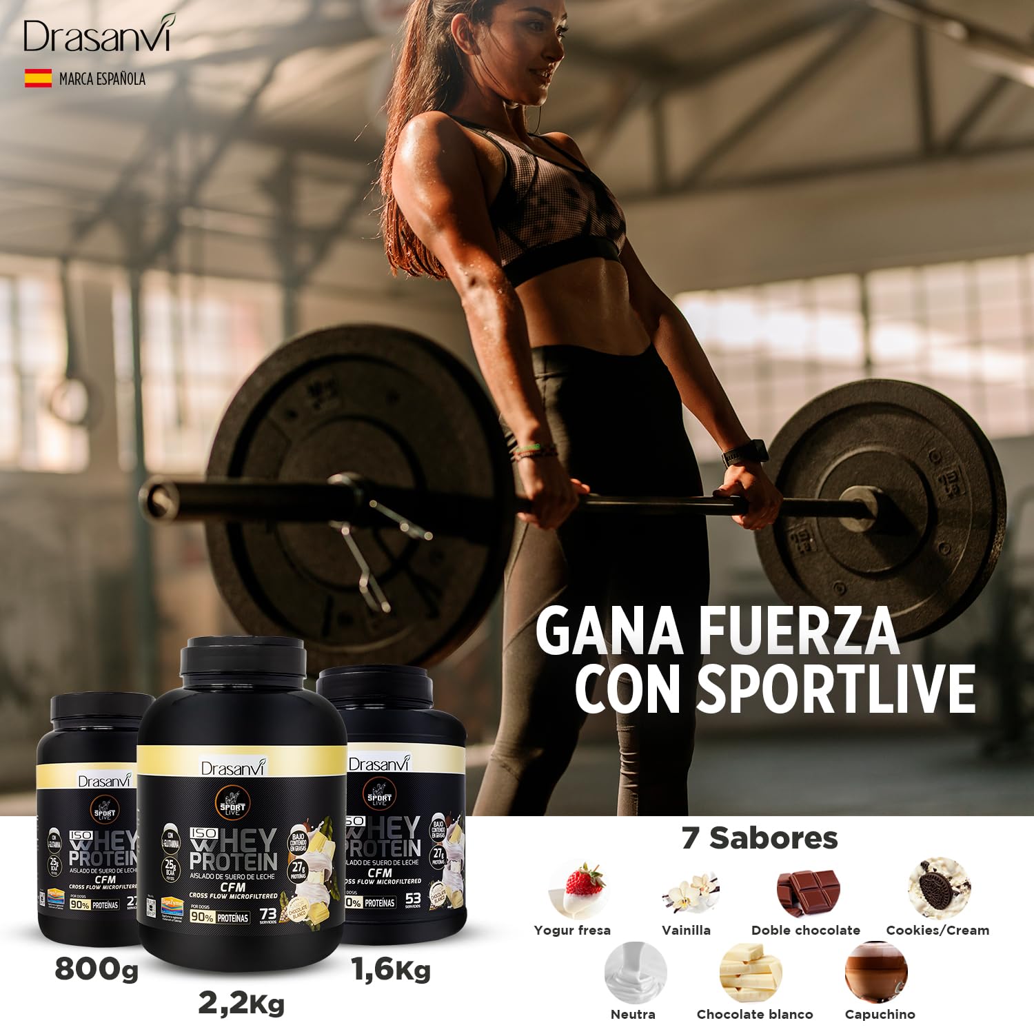 SPORT LIVE Whey protein isolate | Aislado de proteína en polvo | Proteinas whey isolada de suero de leche | Proteinas que ayudan a aumentar tu masa muscular |Chocolate Blanco | 2,2 KG |Drasanvi | Aislado de Proteina de Rapida Absorcion con Bajo Contenido