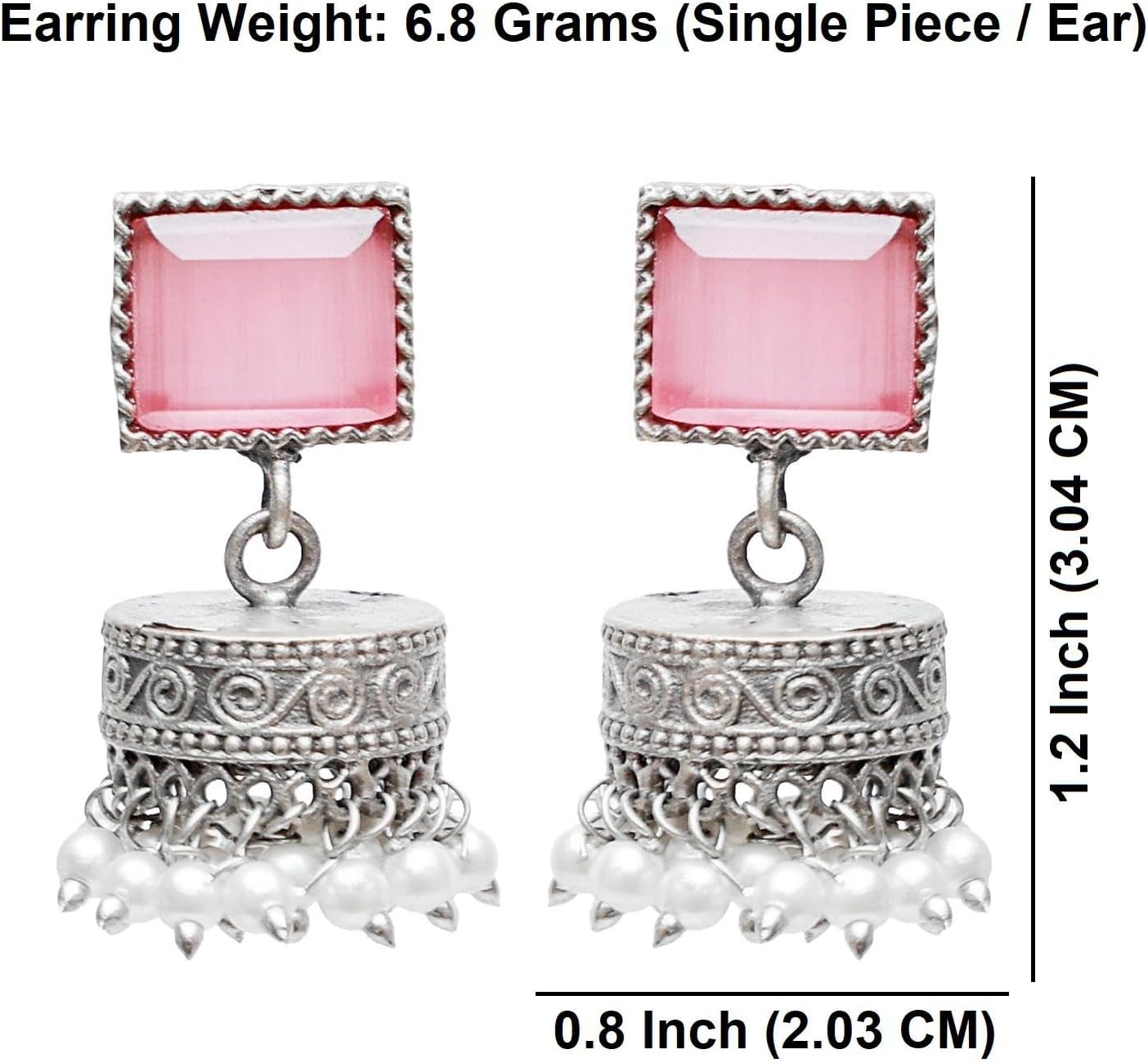 Efulgenz Oxidized Boho Bohemian Antique Statement Indian Earrings for Women Square Stud Crystal Faux Pearl Jhumka Jhumki Earrings Set Indian Oxidized Jewelry Dangle Jhumka Earring Jewelry for Women