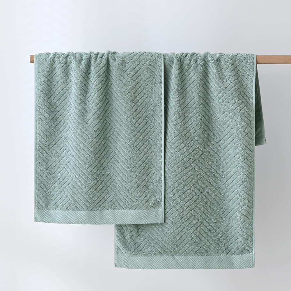 YiLUOMO Green Hand Towel Set of 2 Striped Weave 100% Cotton Super Soft Highly Absorbent Hand Towels for Bathroom 13x 29 Inch - Image 2