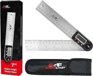 S&F STEAD & FAST 7-Inch Digital Angle Finder Protractor for Woodworking - Stainless Steel, ±0.03° Accuracy, Protective Case