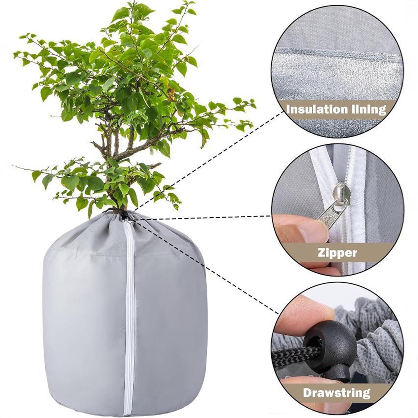 Funda de protección para plantas de invierno, funda para macetas al aire libre con cordón y cremallera, bolsa protectora para macetas
