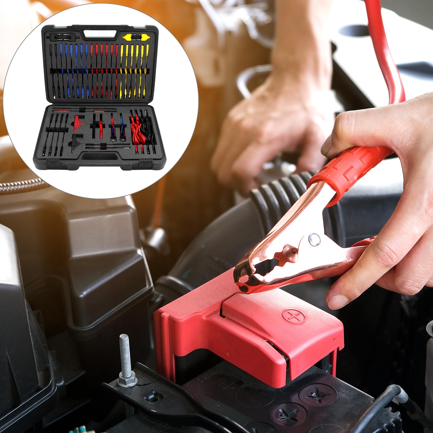 QWORK® 92 Pièces Fils de Test Multimètre Kit, Multifonctionnel Diagnostic Kit de Circuit Automobile avec Pinces Crocodile, Sondes, Bornes de Connexion